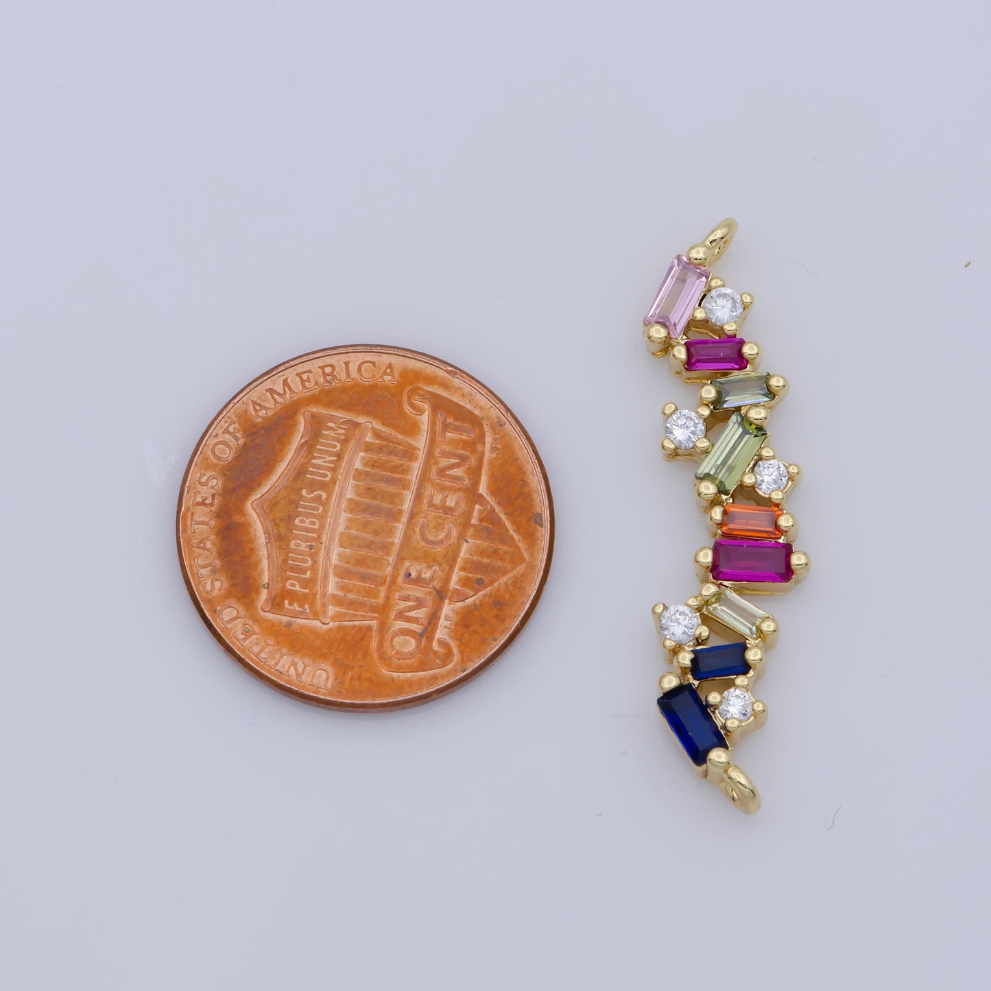 Multicolor curved linked baguette cubic zirconia cz connector for jewelry necklace bracelet making | f-306