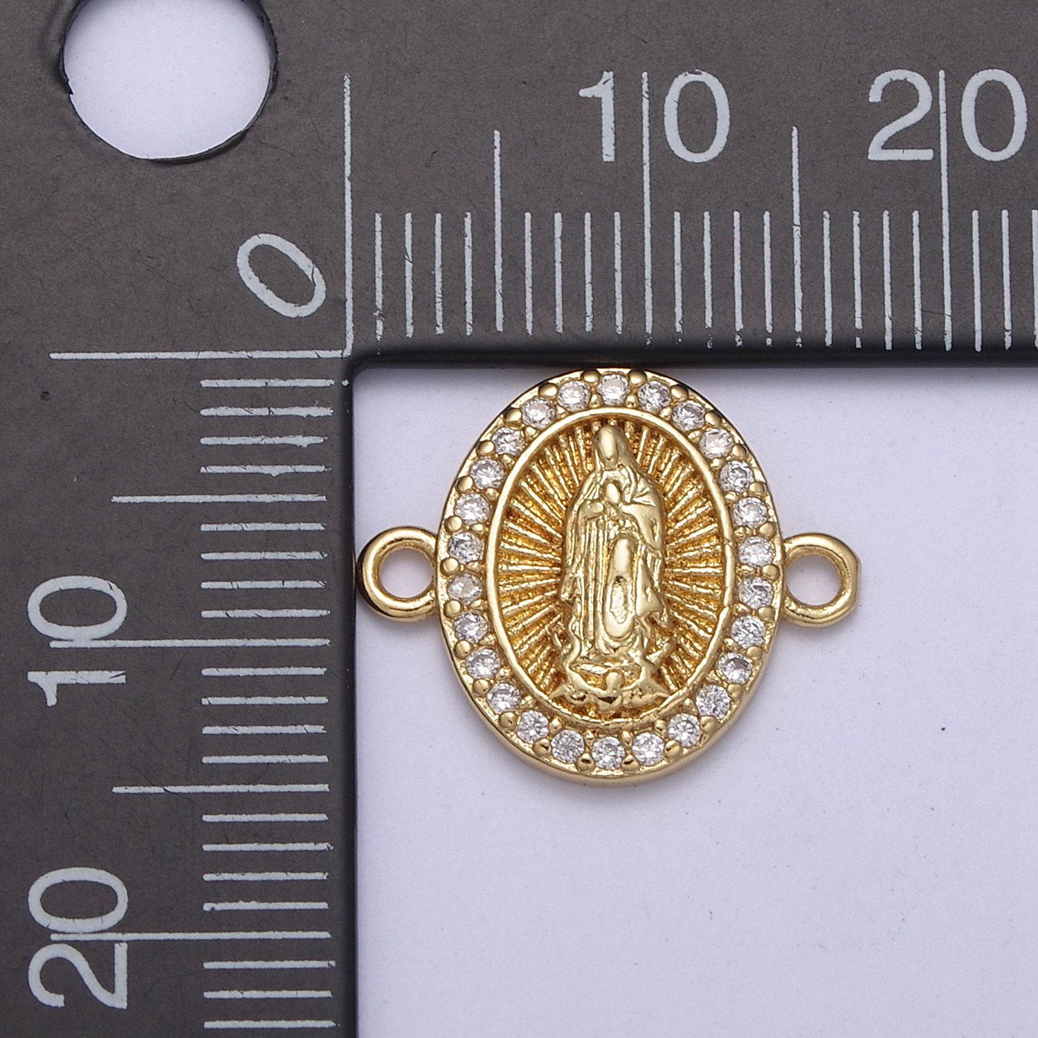 Gold oval lady guadalupe charm connector for bracelet f-260