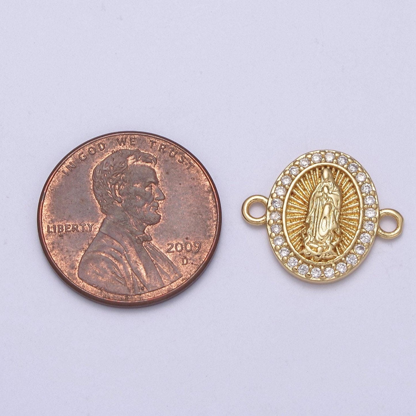 Gold oval lady guadalupe charm connector for bracelet f-260