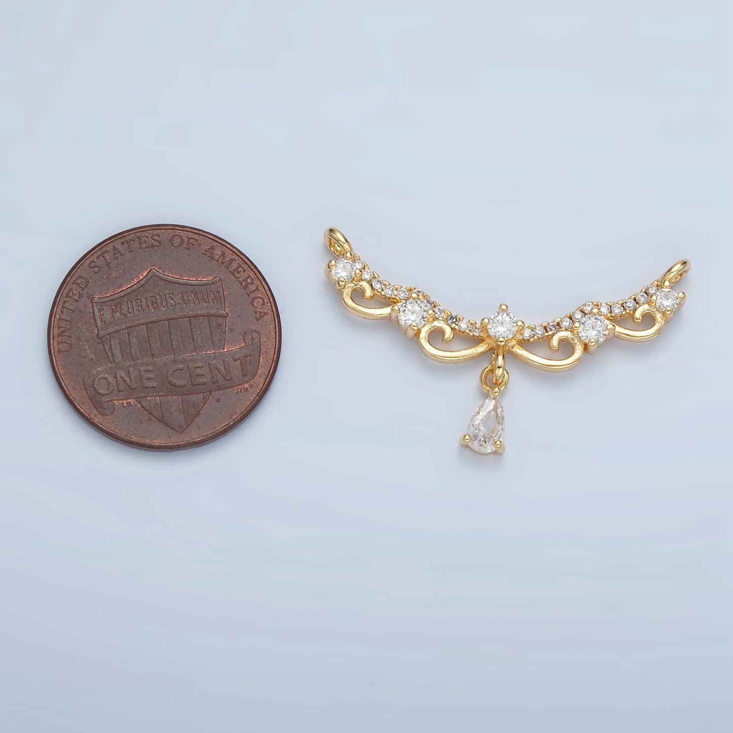 Royal curve micro paved cz & teardrop drop connector | f-251