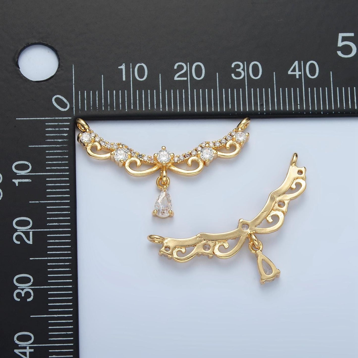 Royal curve micro paved cz & teardrop drop connector | f-251