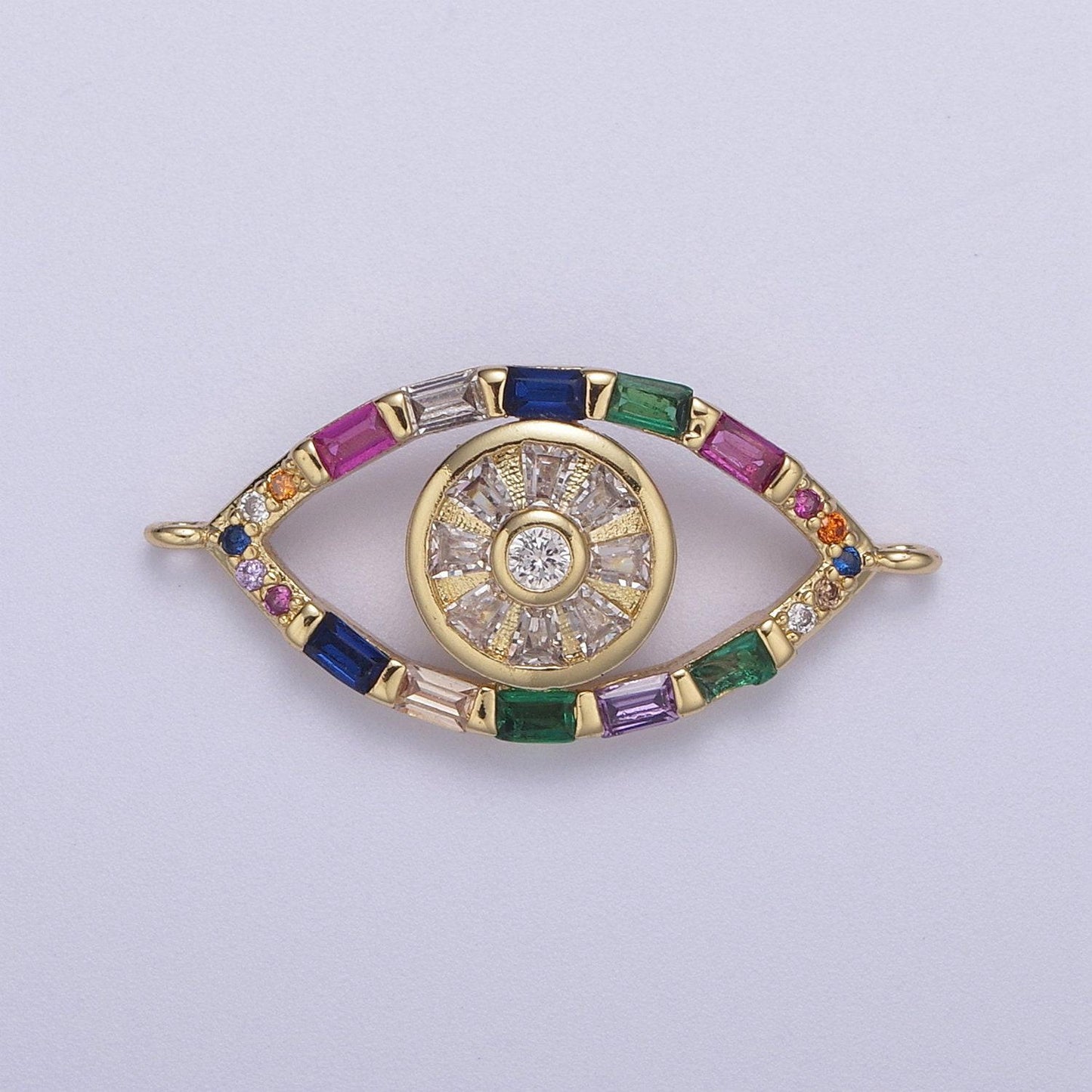 24k gold filled colorful evil eye charm connector rainbow baguette link connector for bracelet f-211