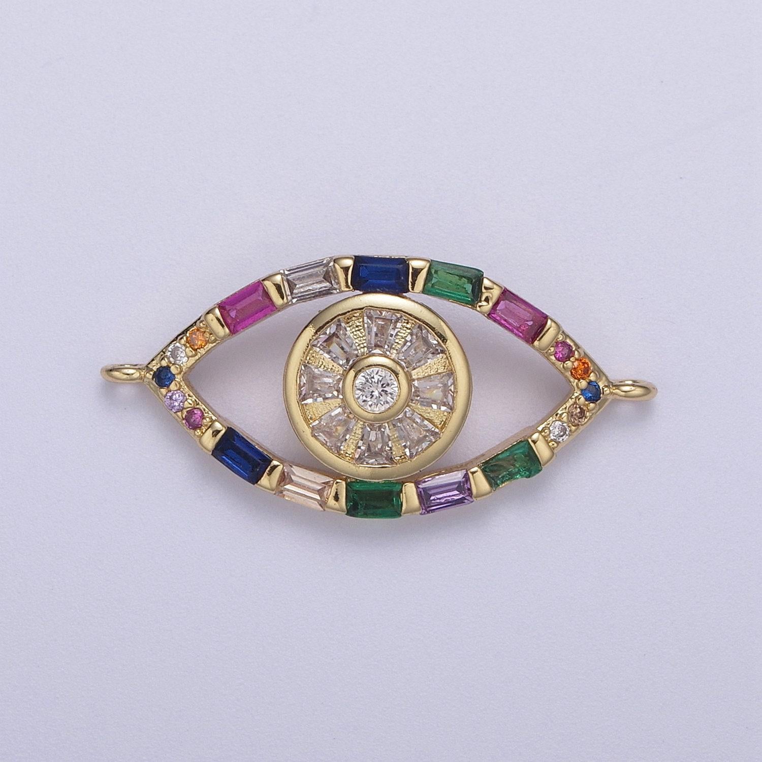 24k gold filled colorful evil eye charm connector rainbow baguette link connector for bracelet f-211