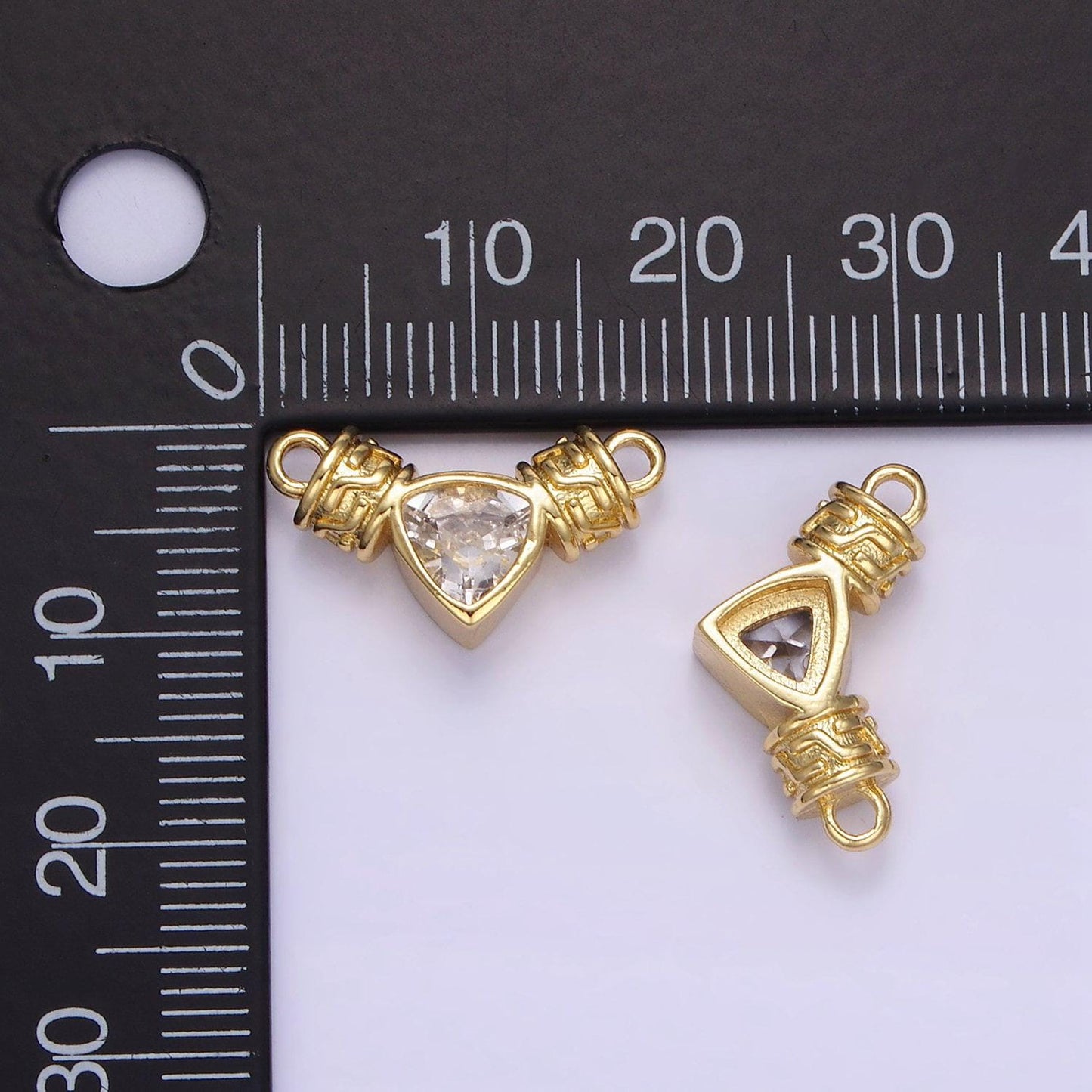 18k gold filled clear cz triangle link connector geometric charm connector | f169