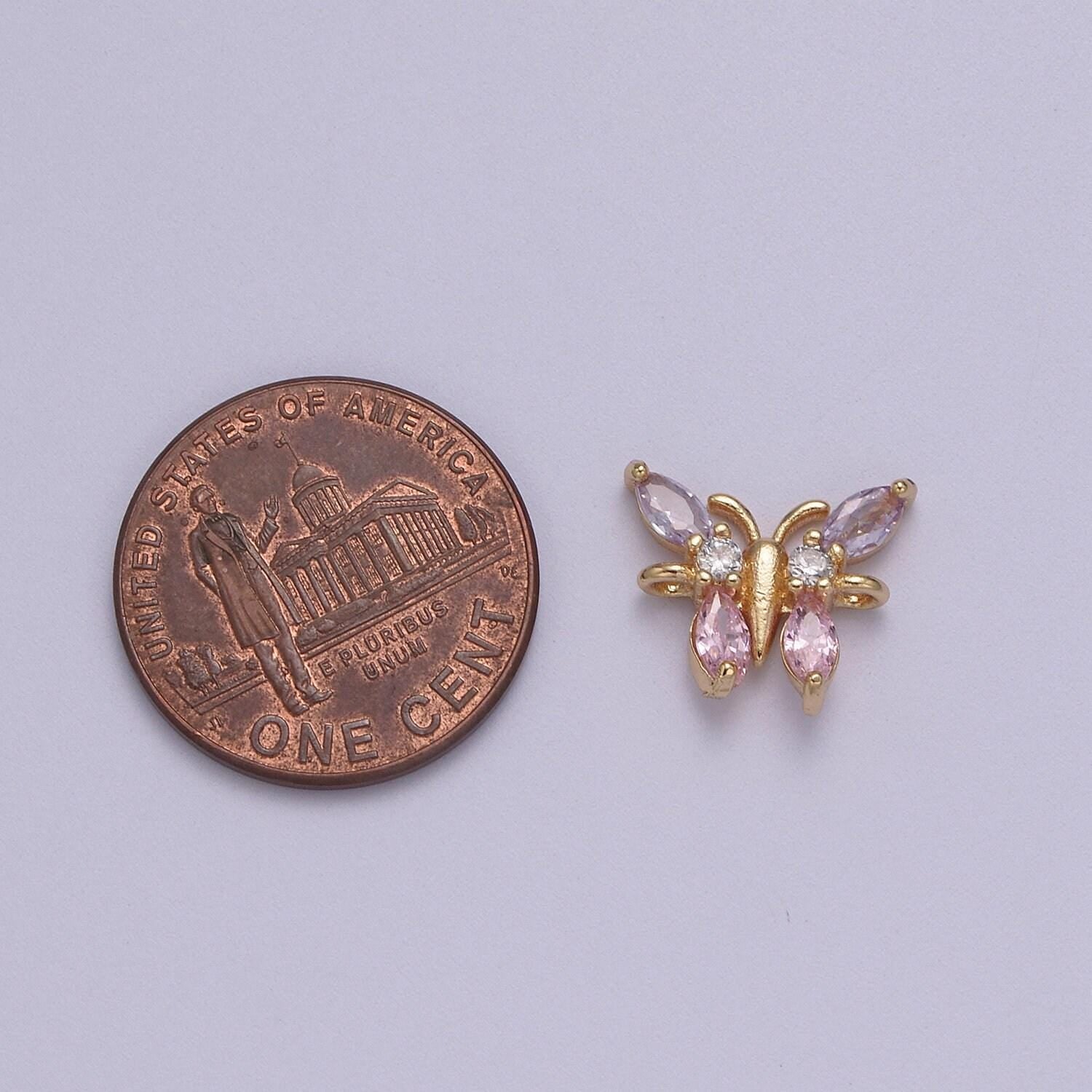 Mini cz gold butterfly charm connector for minimalist jewelry necklace bracelet component two hole charm | f-161