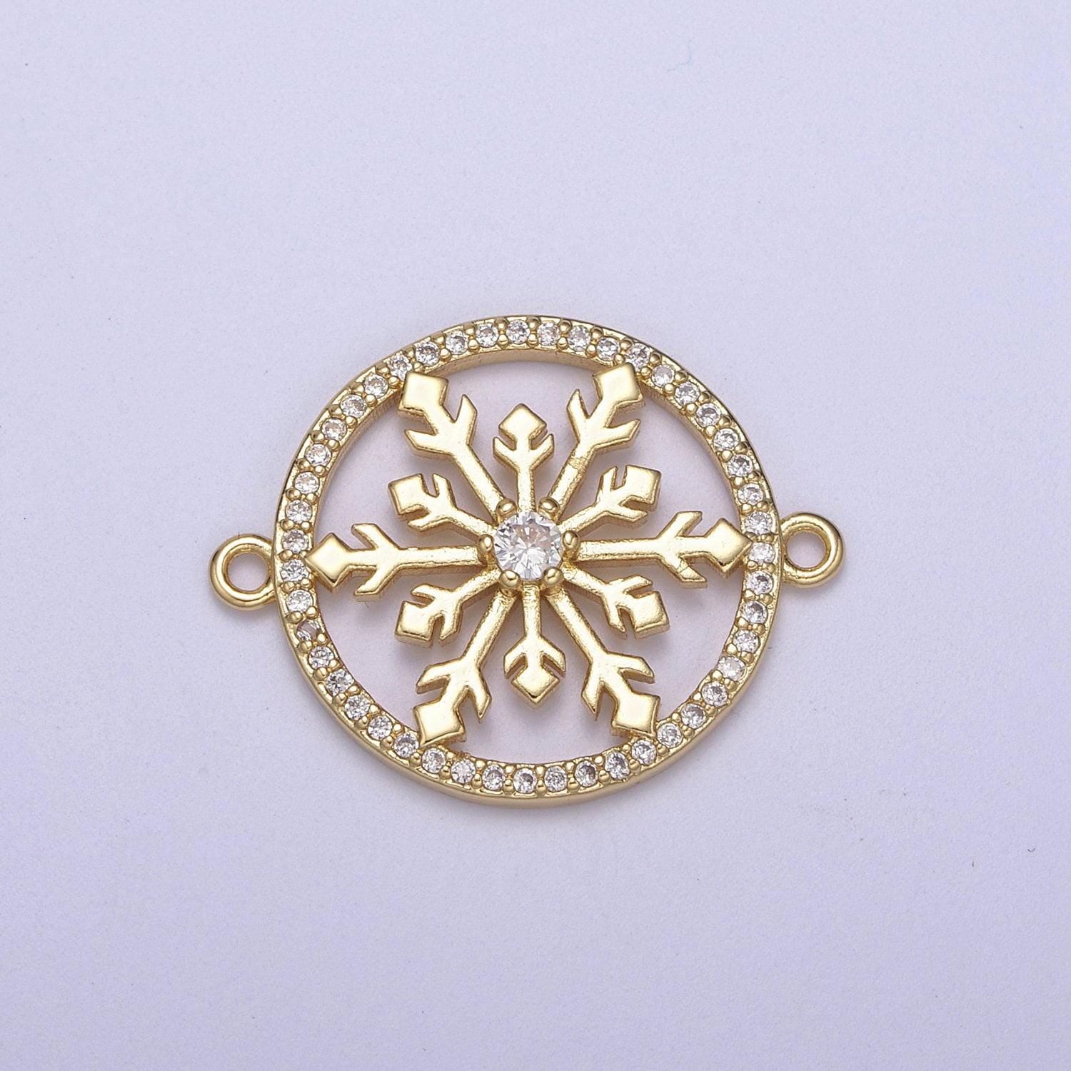 Gold cz pave snowflake charm cubic zirconia snow flake link connector for bracelet diy jewelry finding supplies f-146