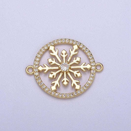 Gold cz pave snowflake charm cubic zirconia snow flake link connector for bracelet diy jewelry finding supplies f-146