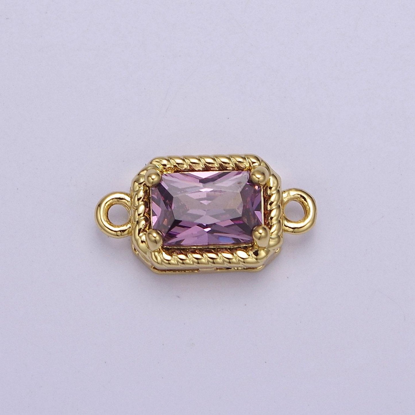 Tiny rectangle cz connector charm - for necklace, bracelet, earring - shiny gold connector for diy jewelry making craft supplies double hole