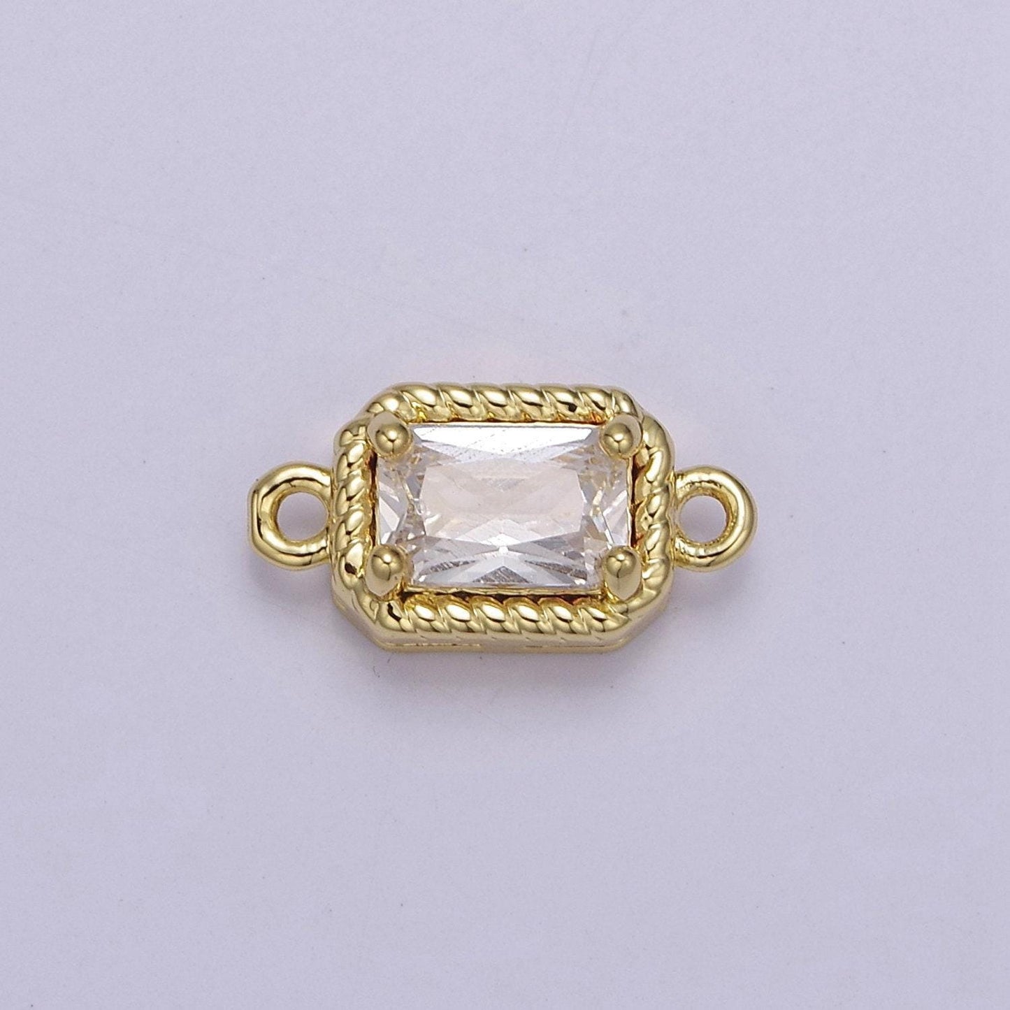 Tiny rectangle cz connector charm - for necklace, bracelet, earring - shiny gold connector for diy jewelry making craft supplies double hole
