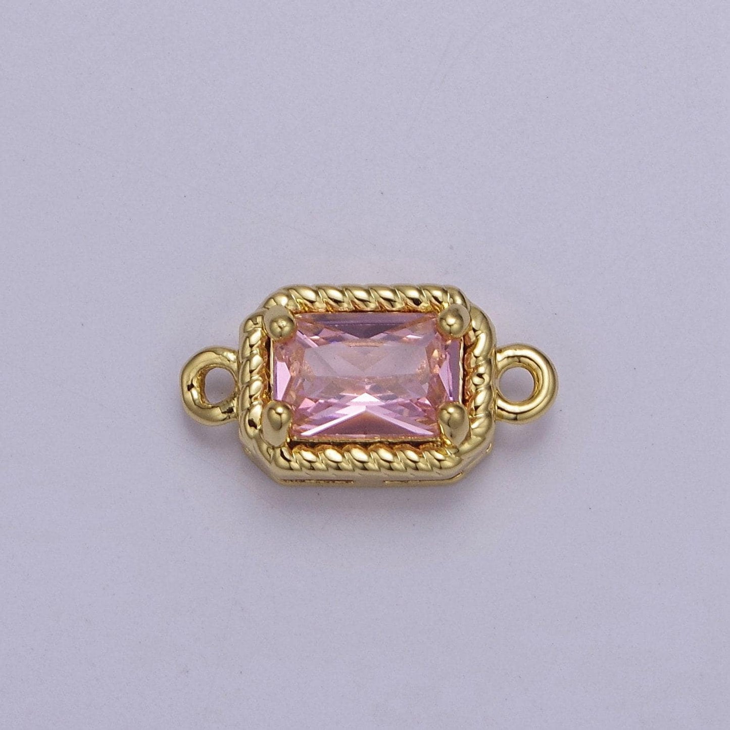 Tiny rectangle cz connector charm - for necklace, bracelet, earring - shiny gold connector for diy jewelry making craft supplies double hole