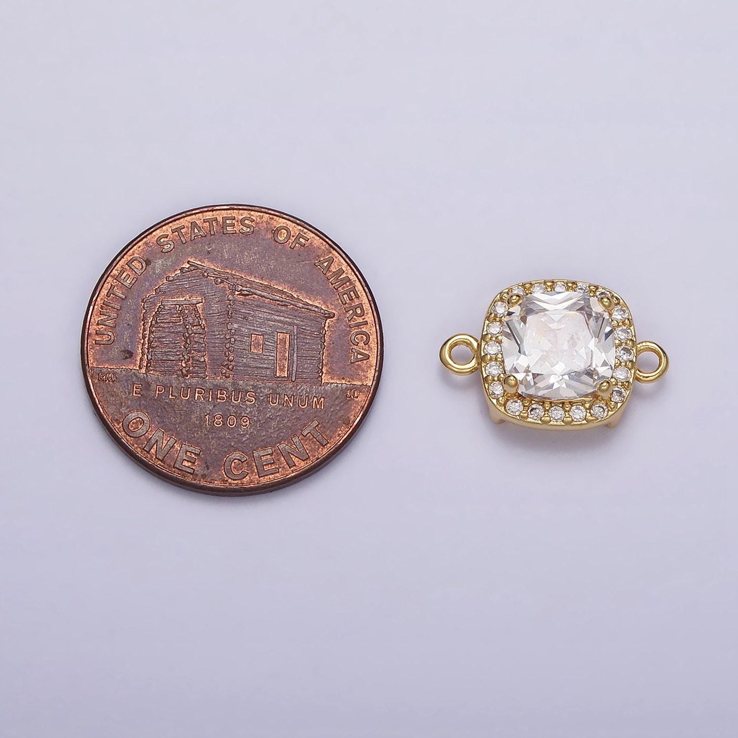 16k gold filled clear cz micro paved rounded square connector | f-098