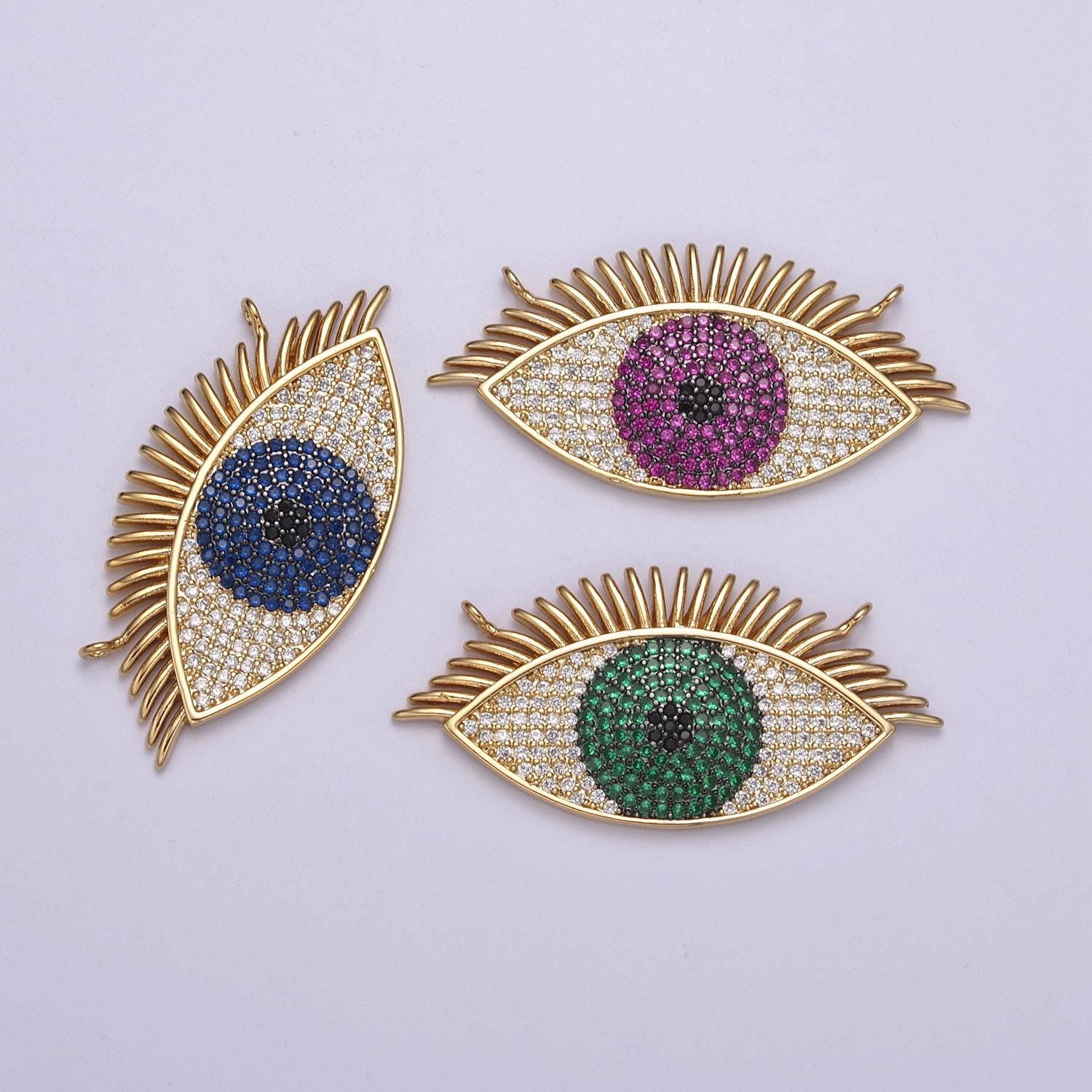 Gold filled eye charm, cubic zirconia evil eye charm connector, diy jewelry making accessories f-089 / f-091 / f-095