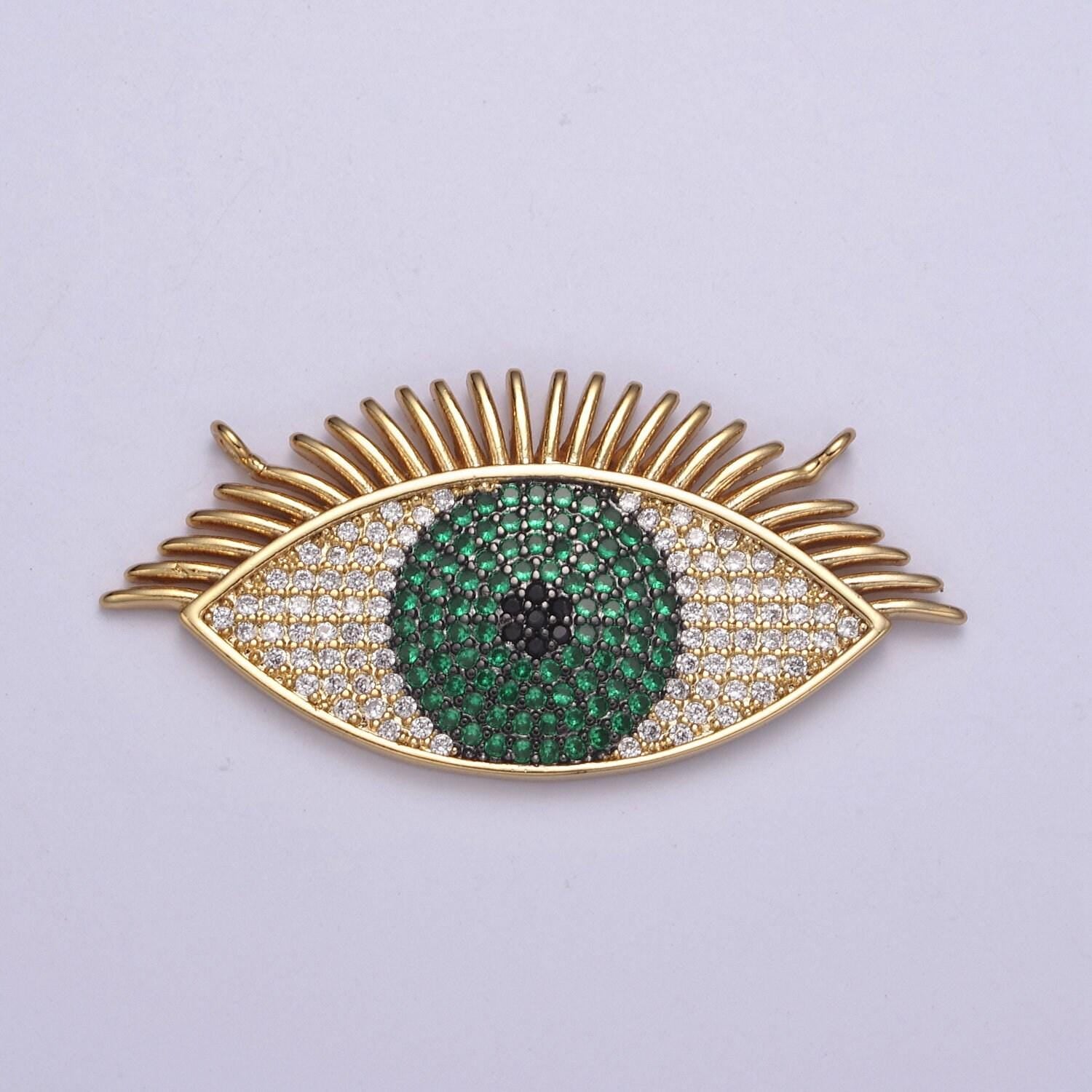 Gold filled eye charm, cubic zirconia evil eye charm connector, diy jewelry making accessories f-089 / f-091 / f-095