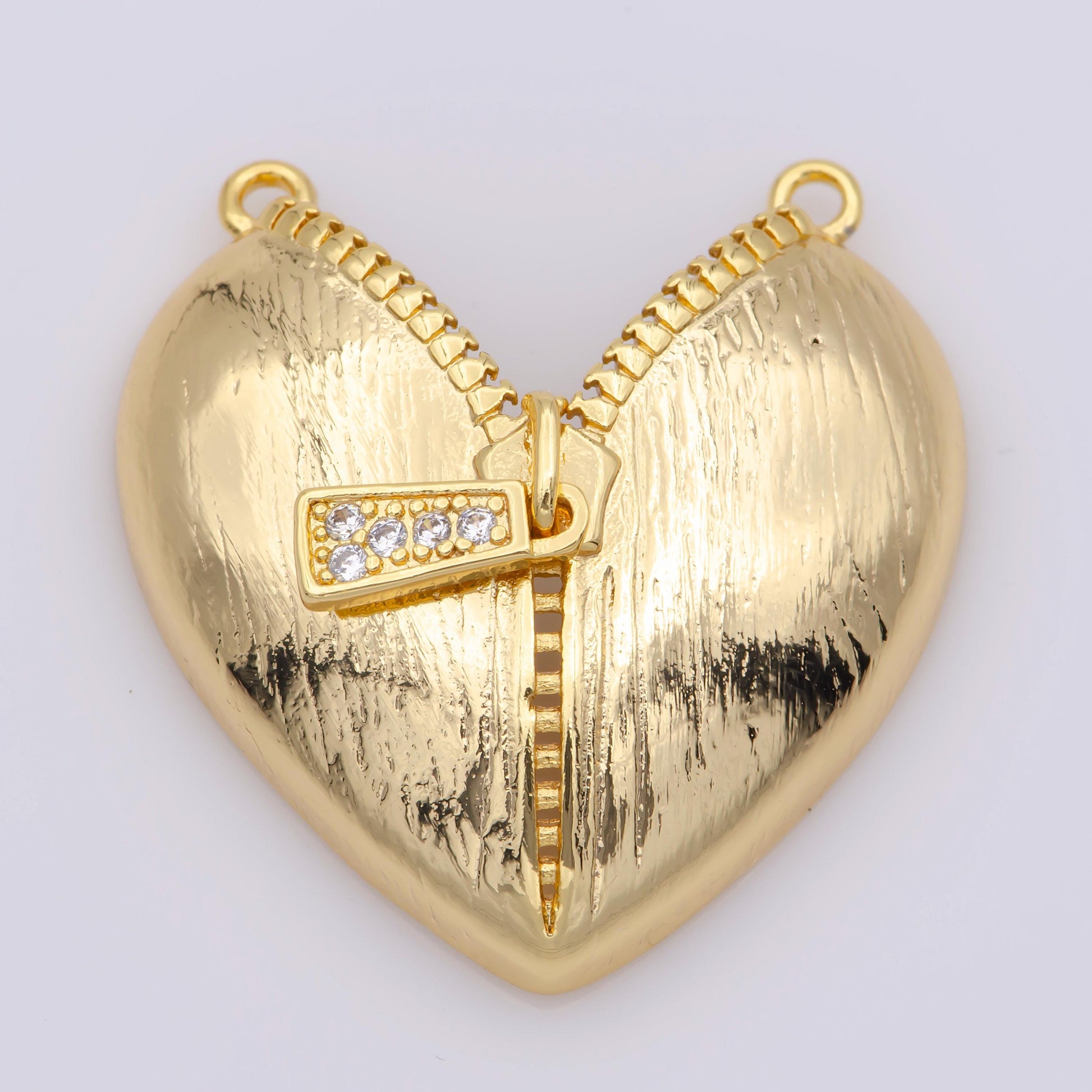 Open my heart charm dangle charm with double bail hole for necklace shiny gold heart love jewelry zipper charm