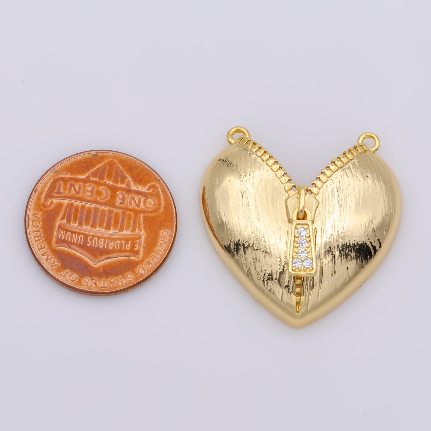 Open my heart charm dangle charm with double bail hole for necklace shiny gold heart love jewelry zipper charm