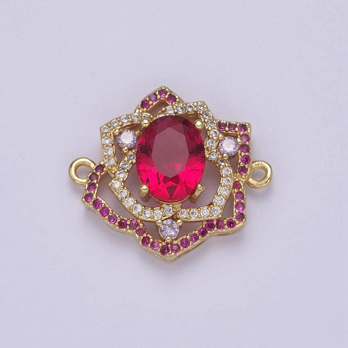 Dainty pink cz stone flower charm connector for bracelet link connector supply f-053