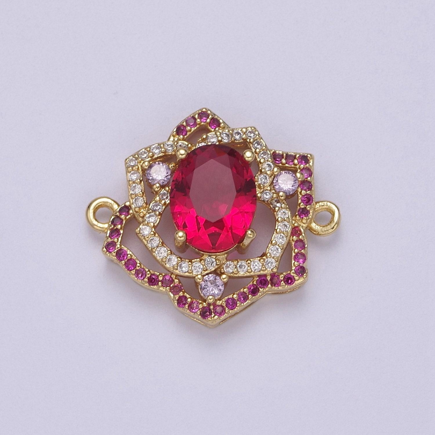 Dainty pink cz stone flower charm connector for bracelet link connector supply f-053