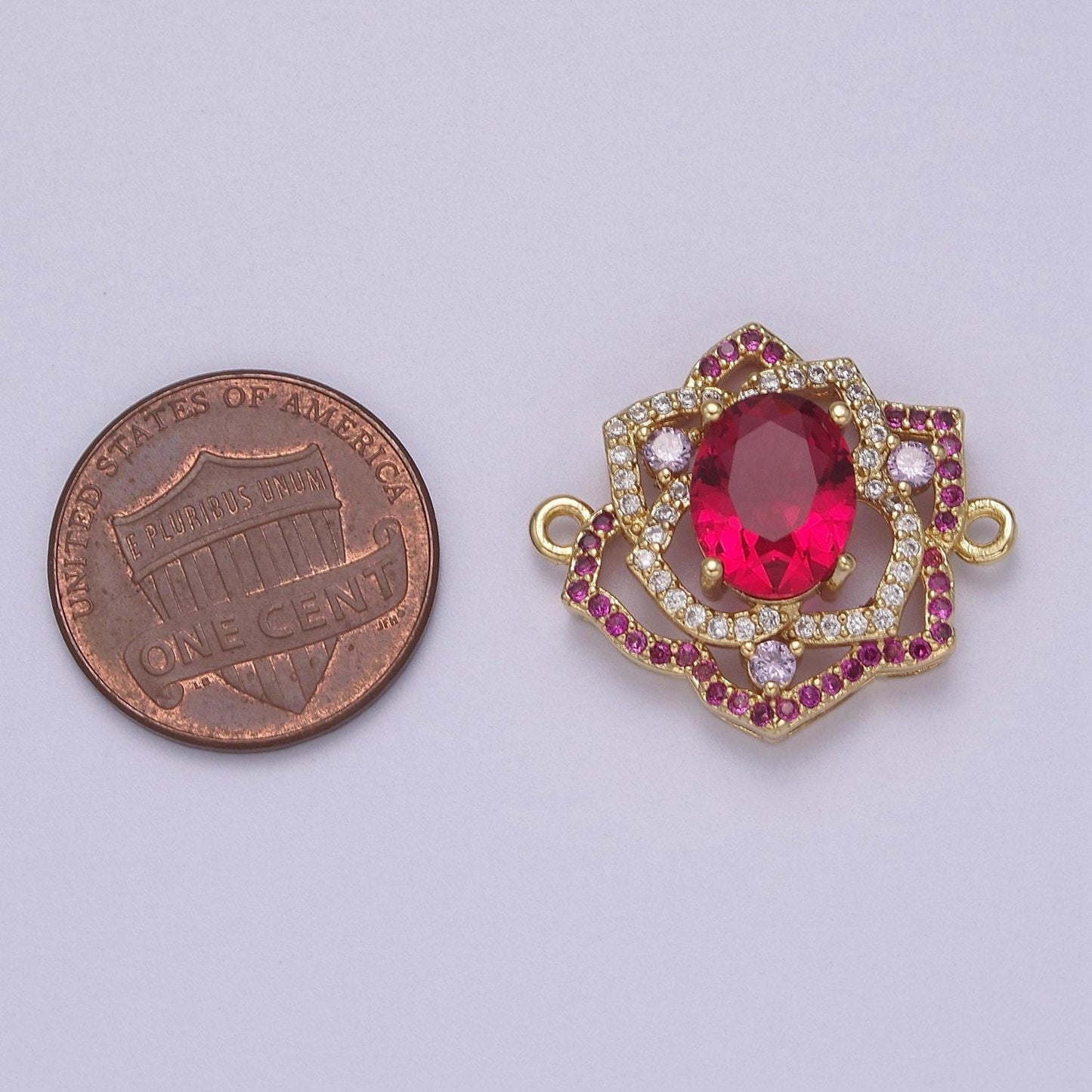 Dainty pink cz stone flower charm connector for bracelet link connector supply f-053
