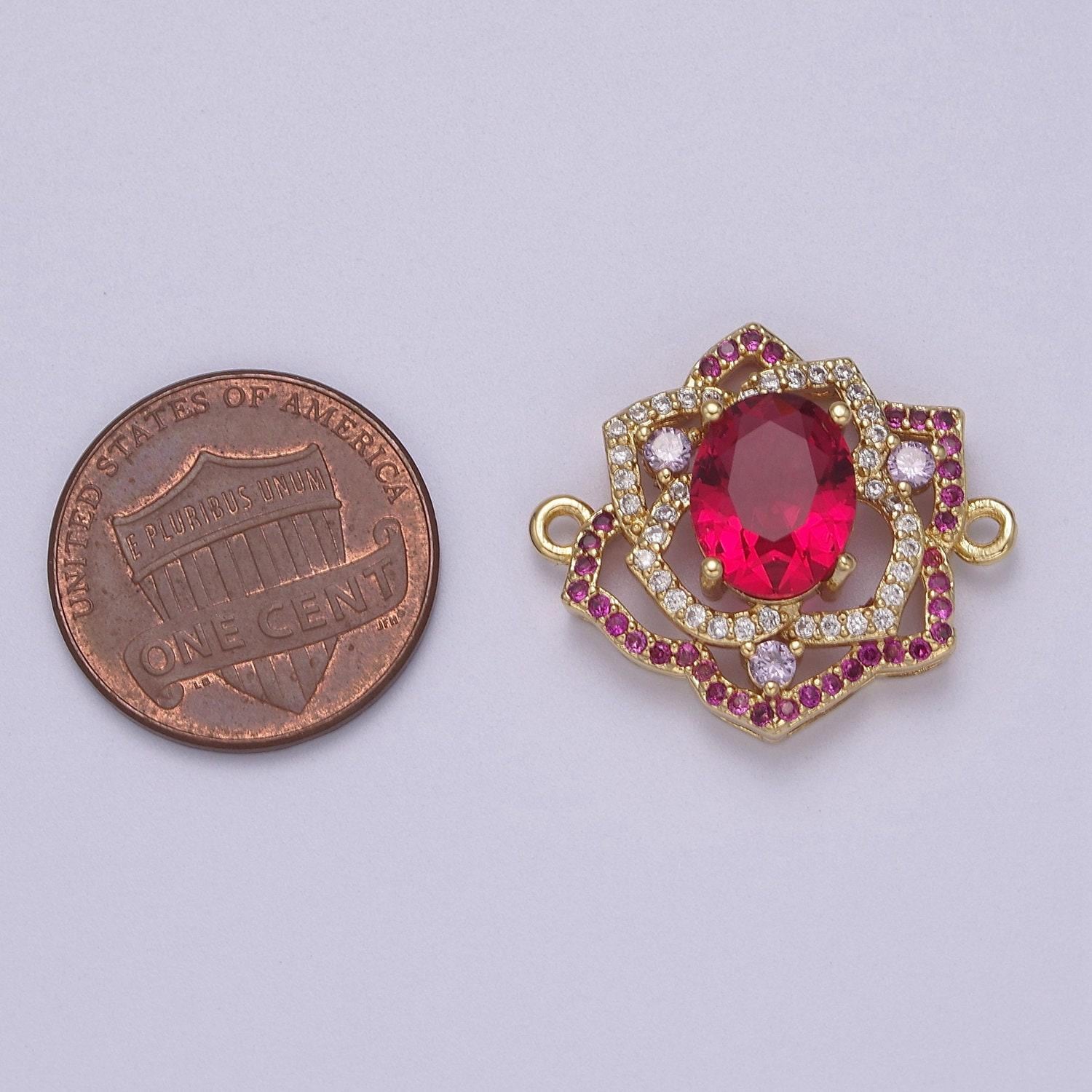 Dainty pink cz stone flower charm connector for bracelet link connector supply f-053