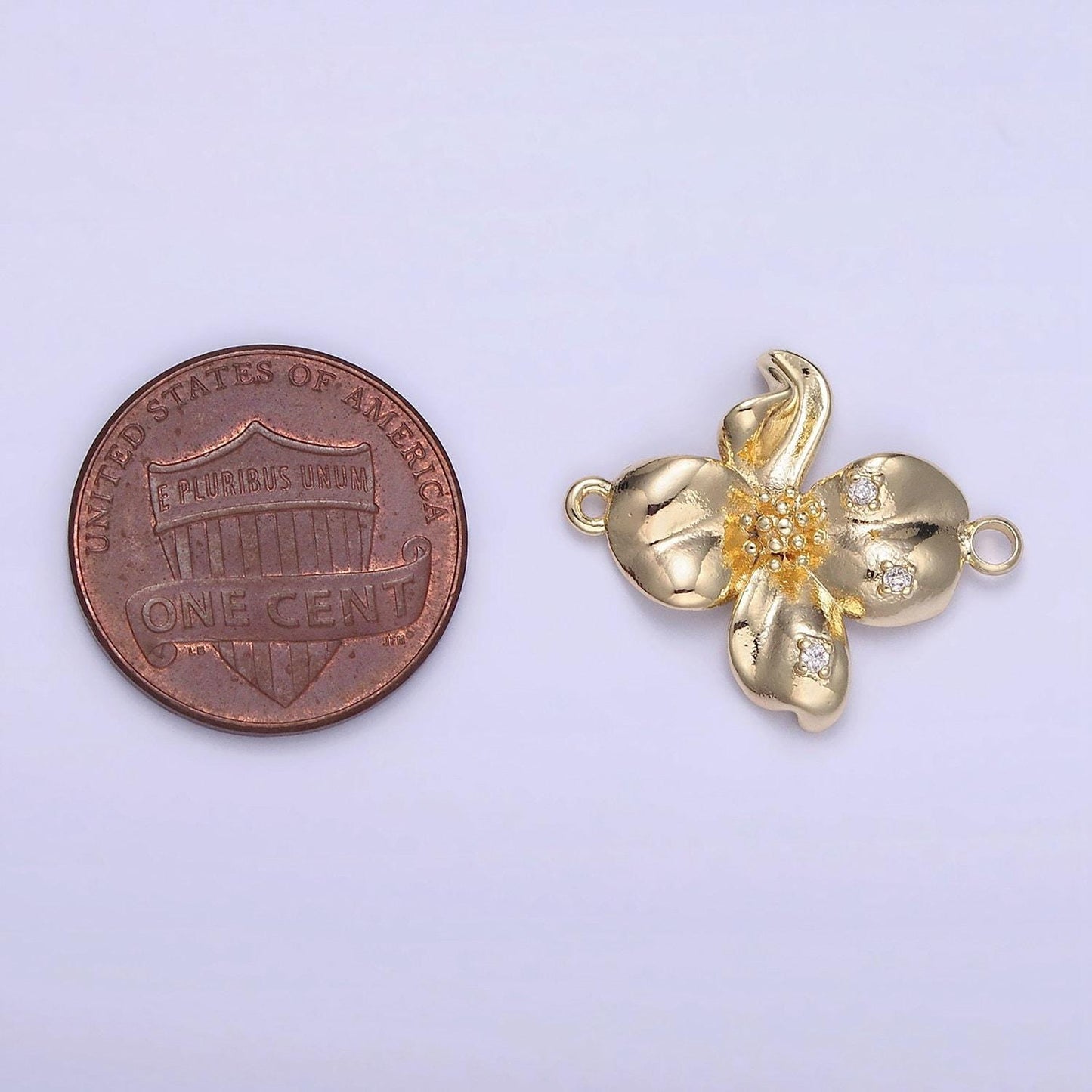14k gold filled molten flower 22mm minimalist charm connector | f032