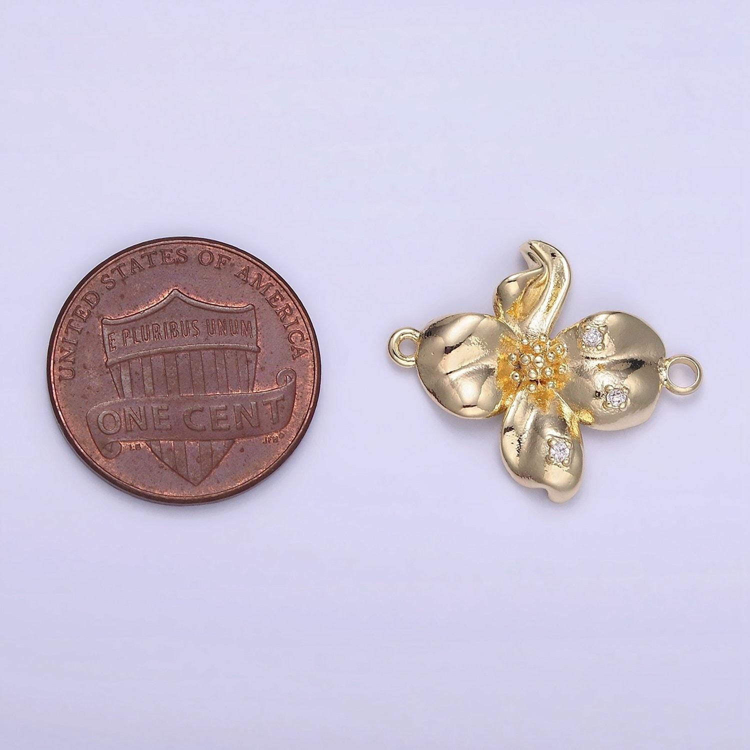 14k gold filled molten flower 22mm minimalist charm connector | f032