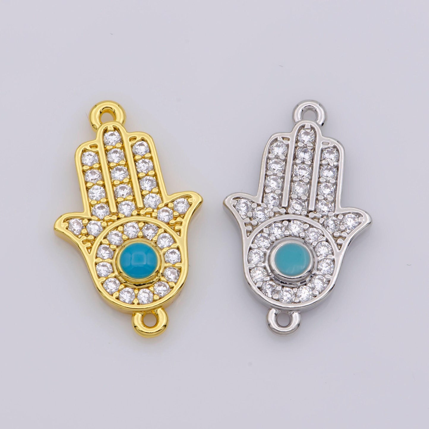 24k gold fill cubic hamsa hand connector, hand of fatima connector, gold hamsa hand, bracelet hamsa hand link connector gold silver supply