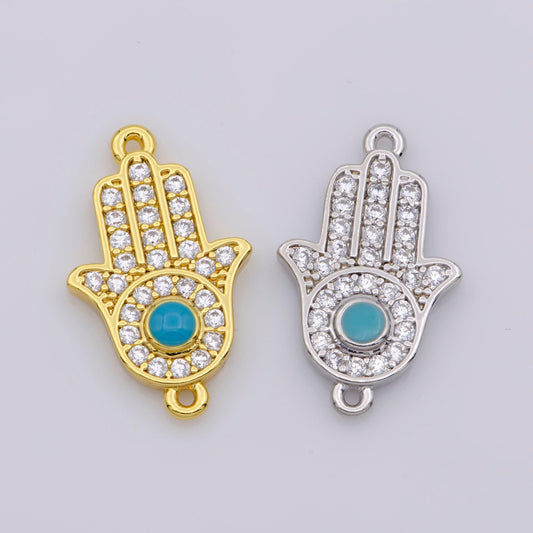 24k gold fill cubic hamsa hand connector, hand of fatima connector, gold hamsa hand, bracelet hamsa hand link connector gold silver supply