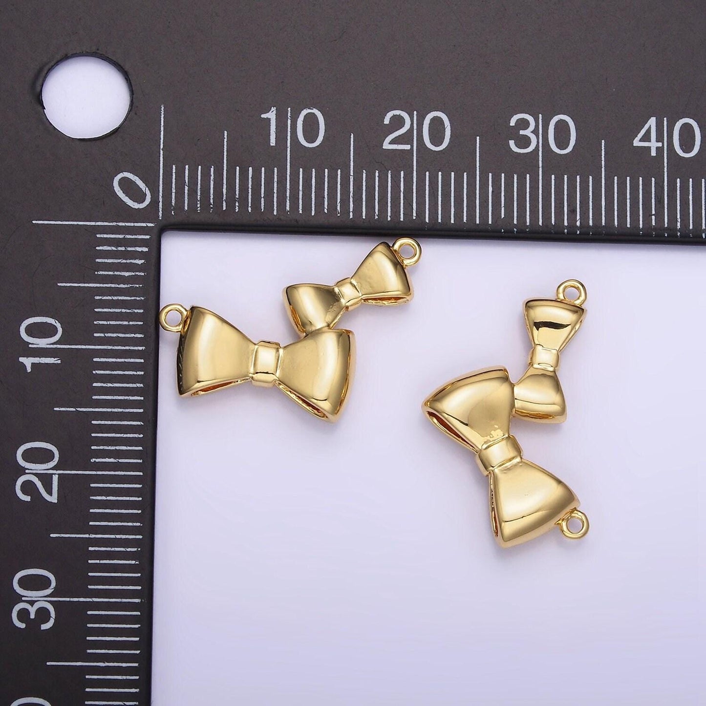 Dainty 14k gold filled bow charm twin bow link connector ribbon dainty charm connector for bracelet necklace f014