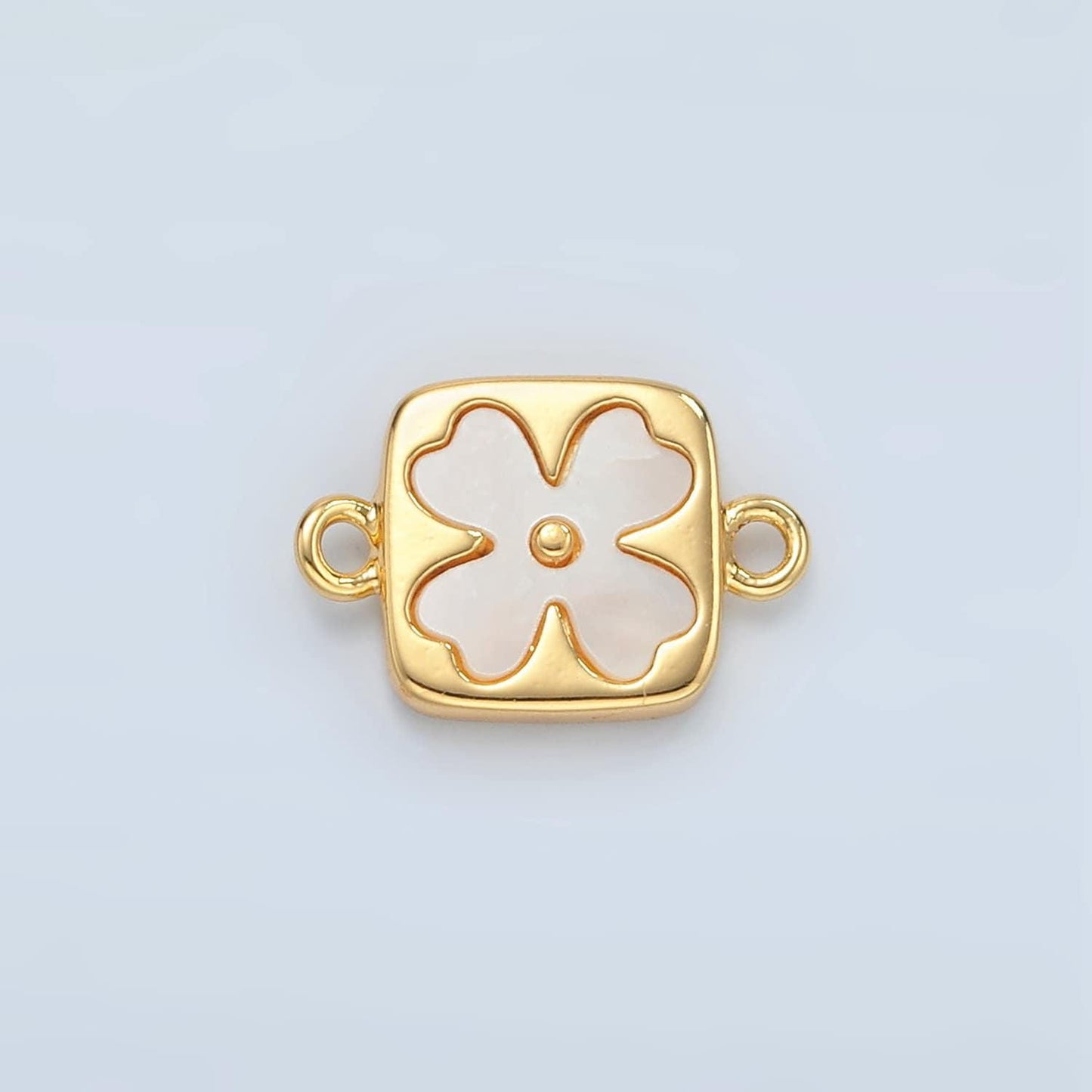 Tiny gold four-leaf floral charm connector shell pearl lucky flower for bracelet necklace flower florette jewelry finding | f012