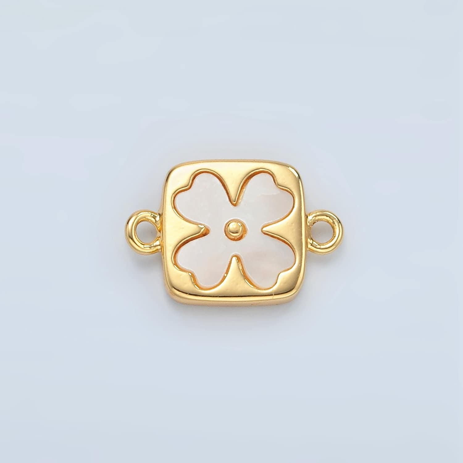 Tiny gold four-leaf floral charm connector shell pearl lucky flower for bracelet necklace flower florette jewelry finding | f012
