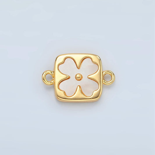Tiny gold four-leaf floral charm connector shell pearl lucky flower for bracelet necklace flower florette jewelry finding | f012