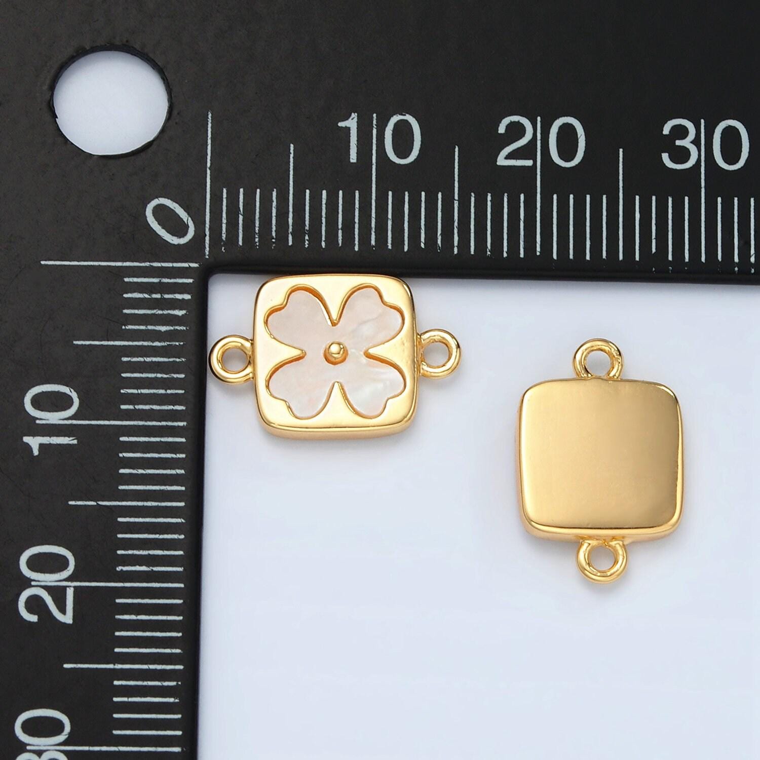 Tiny gold four-leaf floral charm connector shell pearl lucky flower for bracelet necklace flower florette jewelry finding | f012