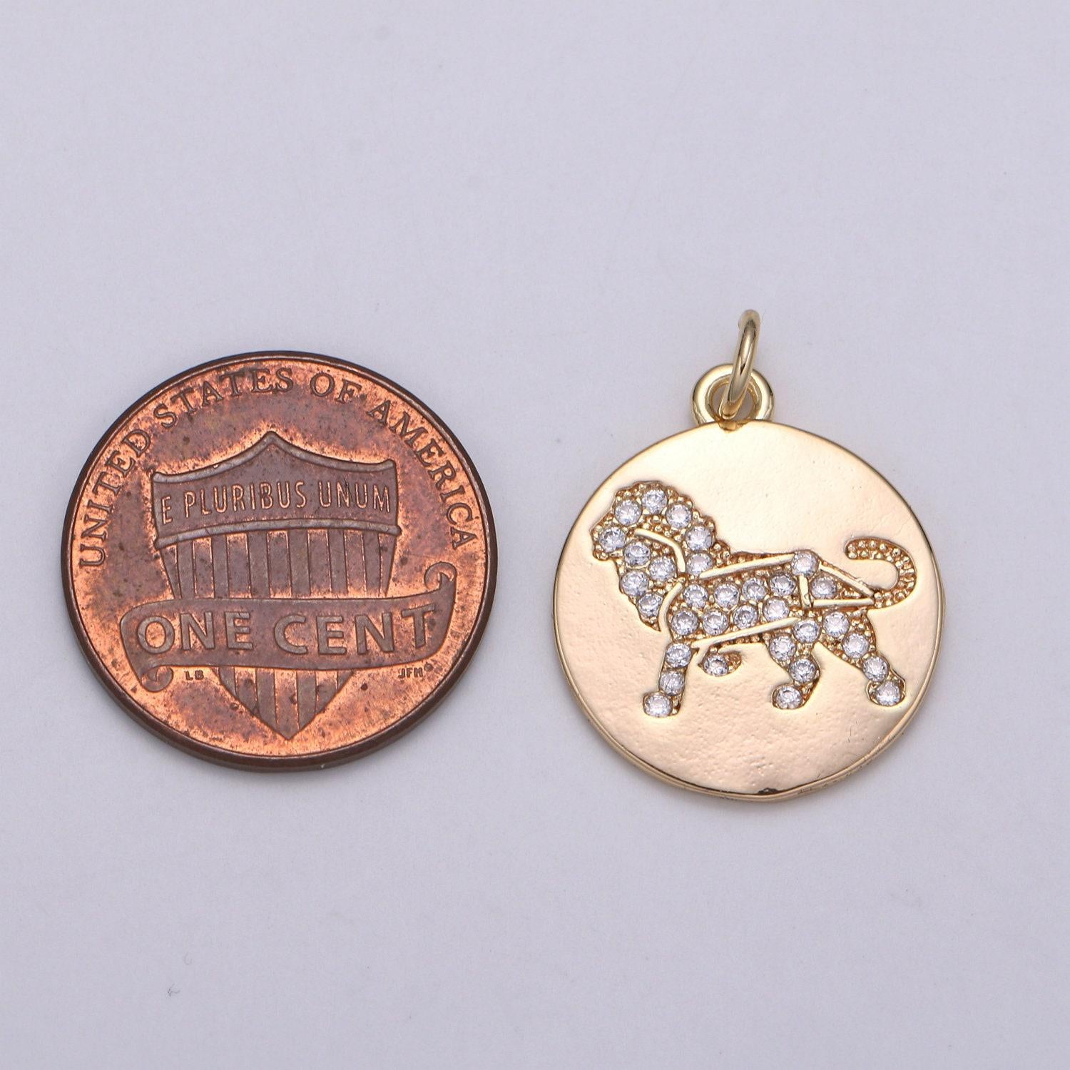 Leo star constellation gold charms, lion gold pendant, coin charms, leo zodiac gold charms, medallion charms, disc charm, chgf-2066