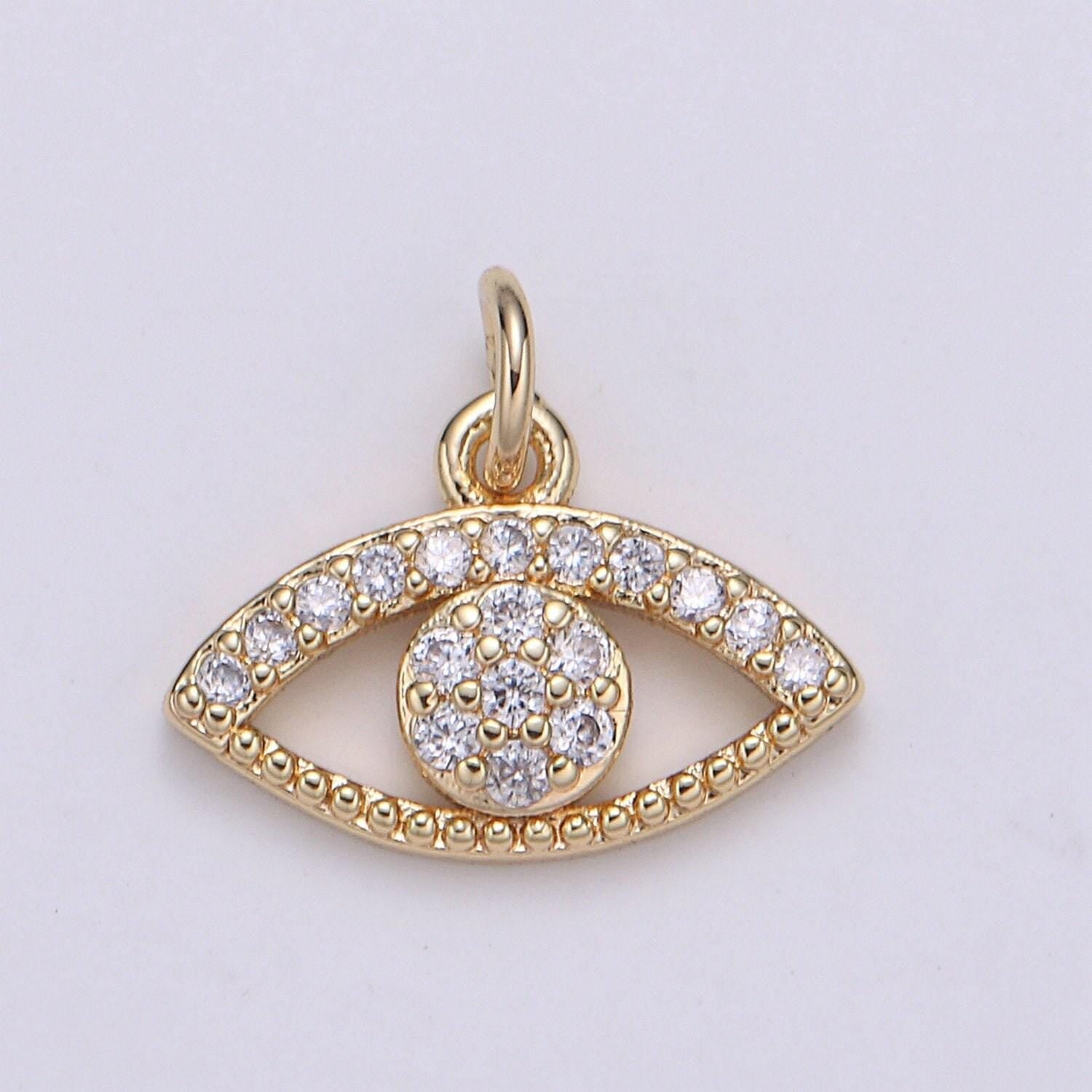 1pc 18k gold micro pave cz evil eye pendant charm, greek eye micro pave cz pendant charm, for diy jewelry, chgf-2065