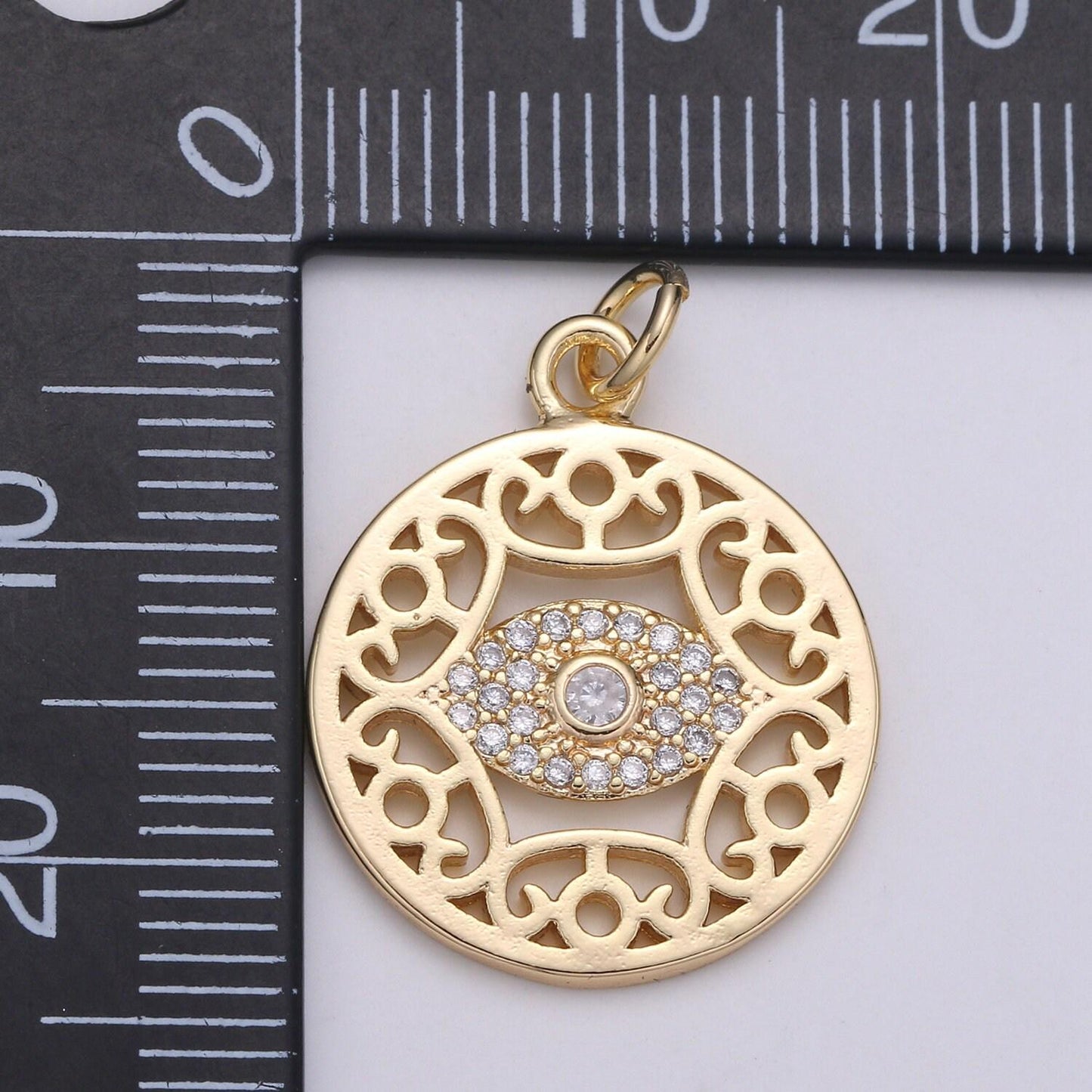 Dainty gold evil eye charm, dream catcher gold pendant eye filigree charm minimalist jewelry making necklace, bracelet, chgf-2062