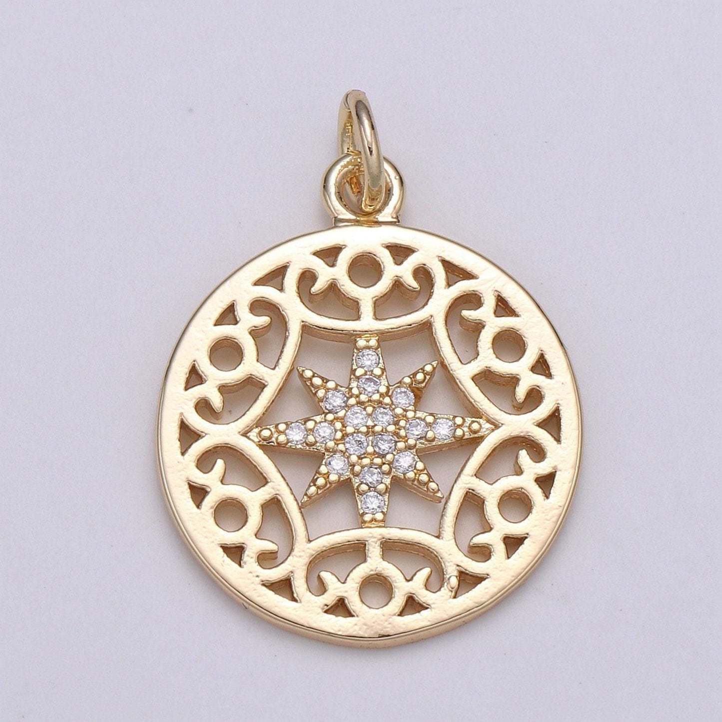 Dainty gold north star charm, starburst gold pendant, star in the universe filigree minimalist jewelry making necklace, bracelet, chgf-2061
