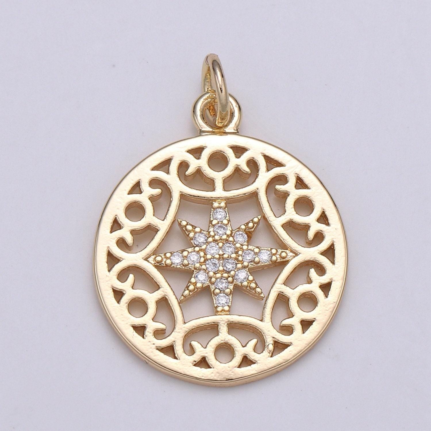 Dainty gold north star charm, starburst gold pendant, star in the universe filigree minimalist jewelry making necklace, bracelet, chgf-2061