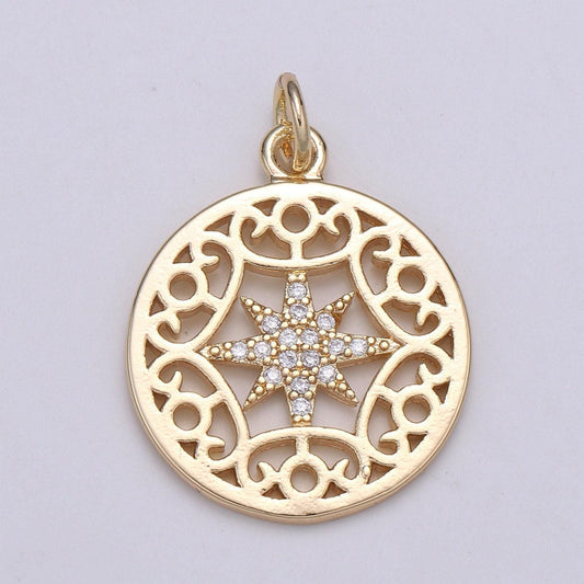 Dainty gold north star charm, starburst gold pendant, star in the universe filigree minimalist jewelry making necklace, bracelet, chgf-2061