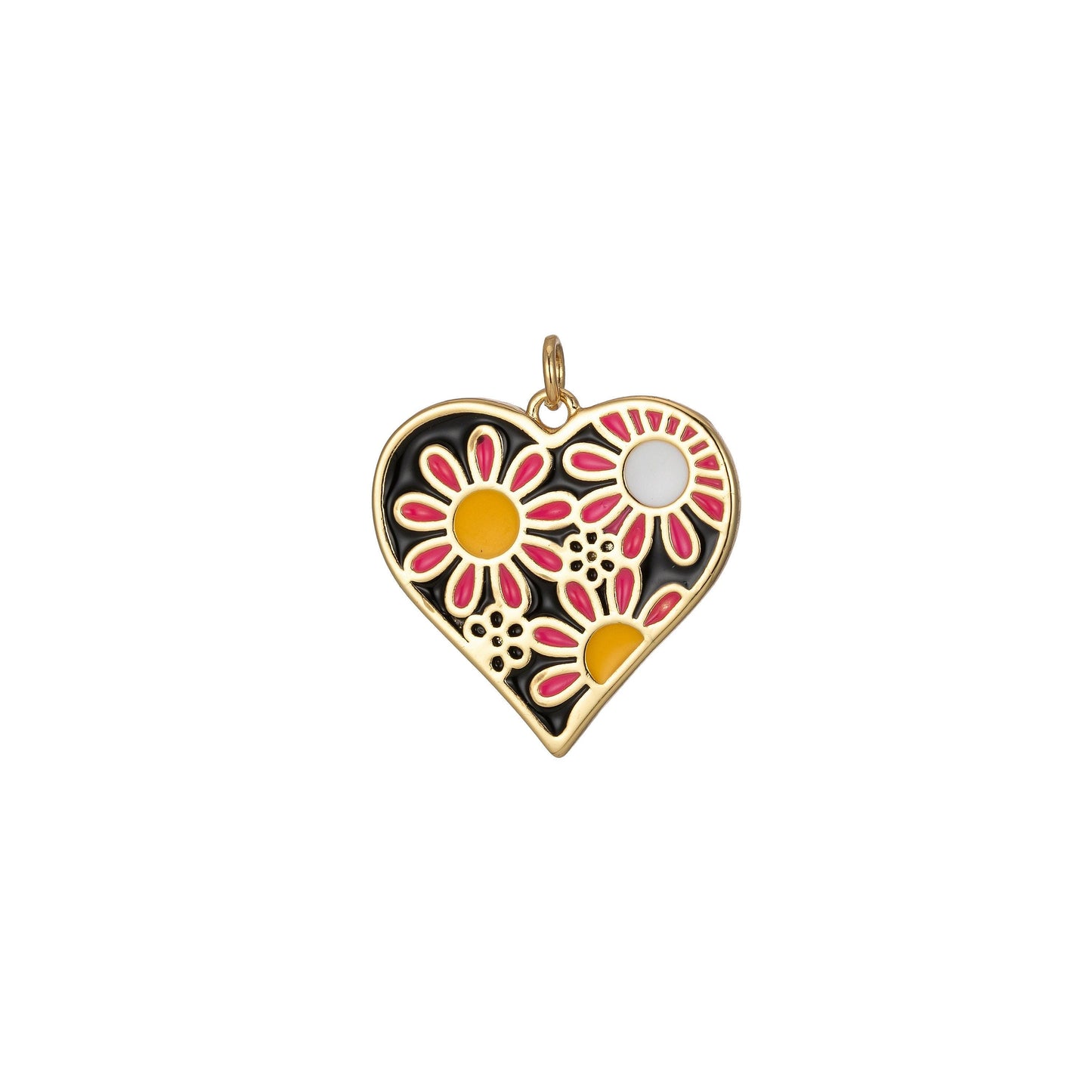 Mini gold heart garden flower charms, enamel colorful floral charm, gold love lock charm relationship jewelry inspired, 2255