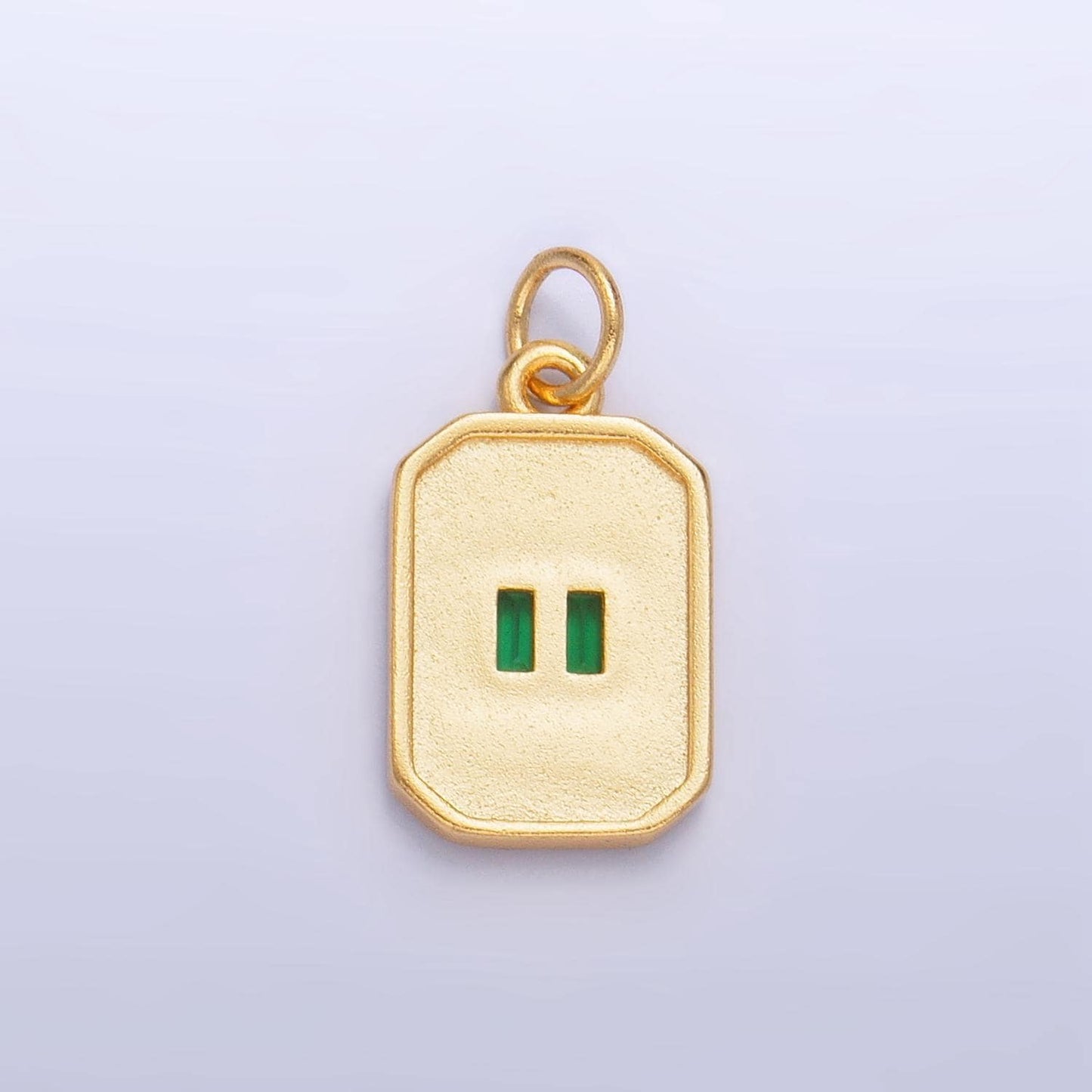 Dainty emerald green cz square gold medallion charm tiny small pendant tag charm, bracelet necklace earring finding
