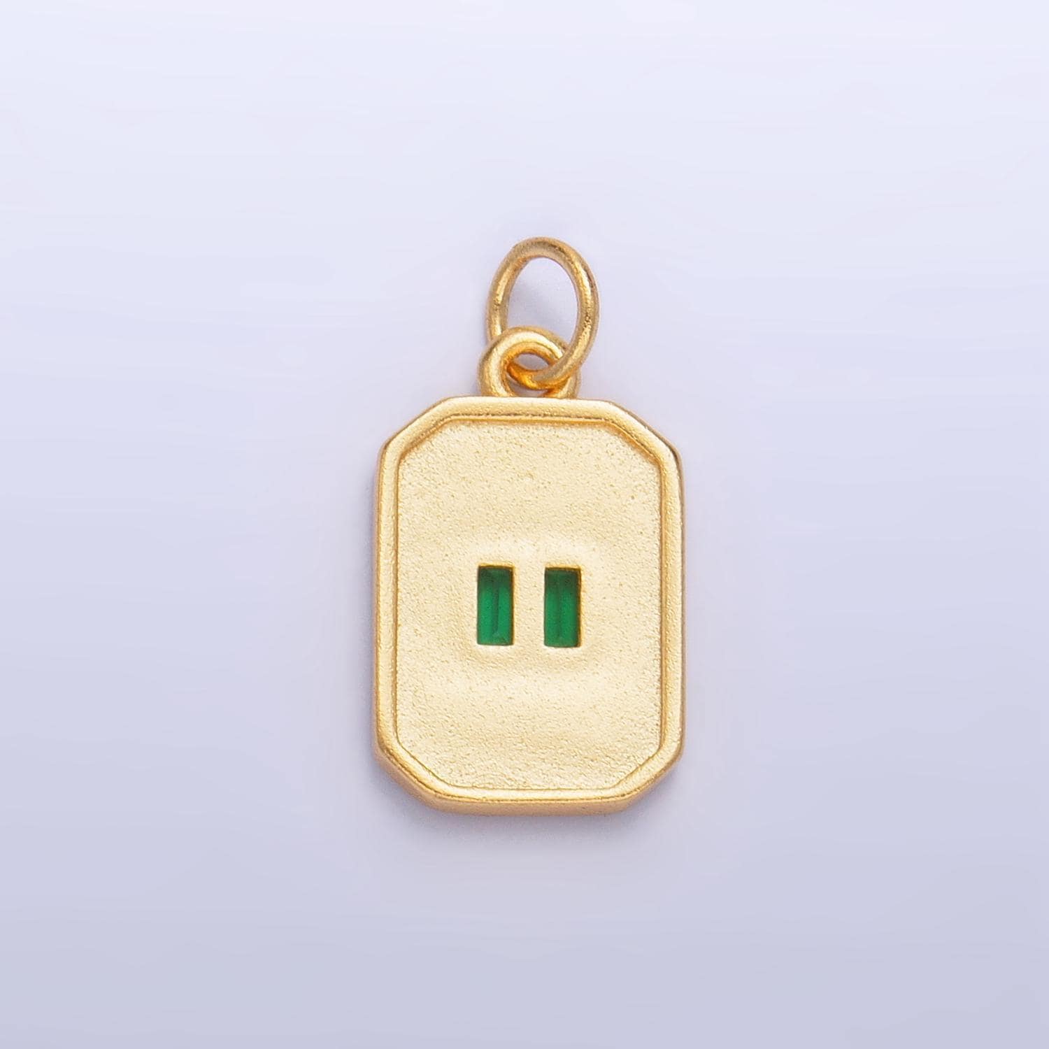 Dainty emerald green cz square gold medallion charm tiny small pendant tag charm, bracelet necklace earring finding