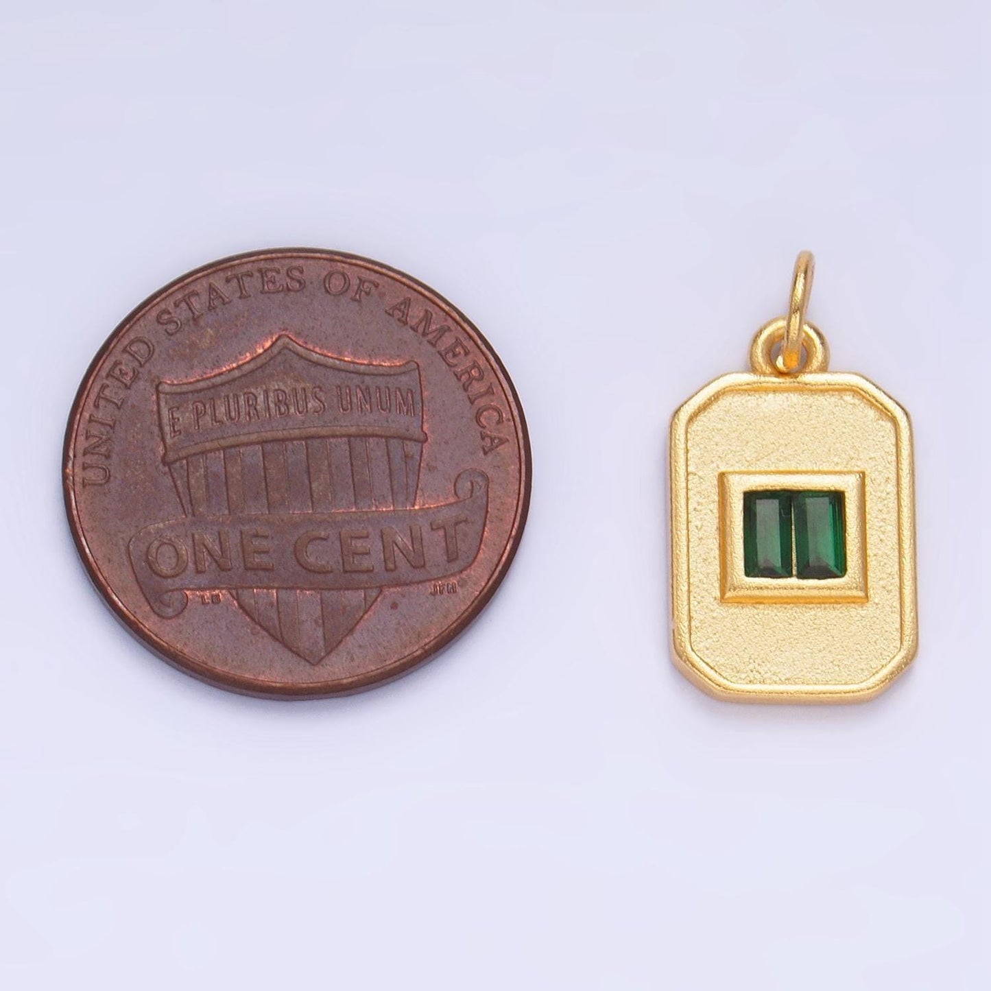 Dainty emerald green cz square gold medallion charm tiny small pendant tag charm, bracelet necklace earring finding