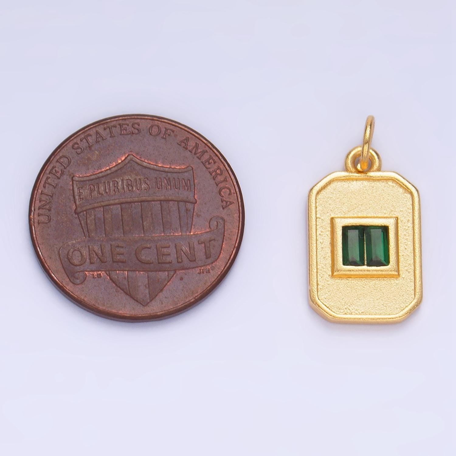 Dainty emerald green cz square gold medallion charm tiny small pendant tag charm, bracelet necklace earring finding
