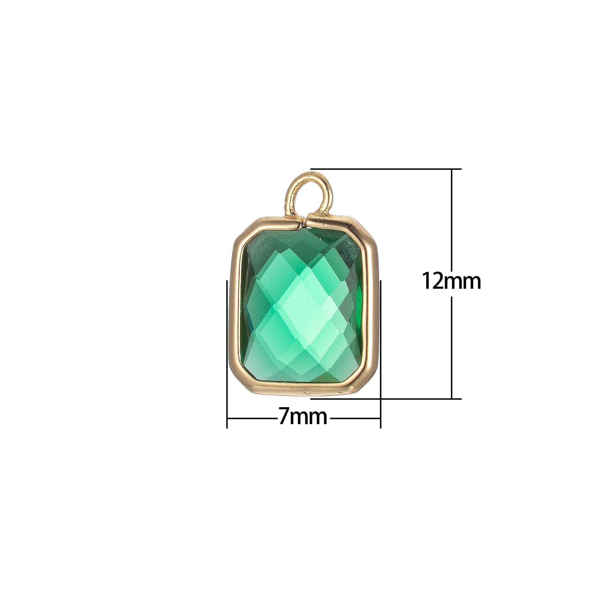 May birthstone 7x12mm emerald green princess cut cz square gold bezel rim tiny small pendant charm necklace bracelet earring finding e868