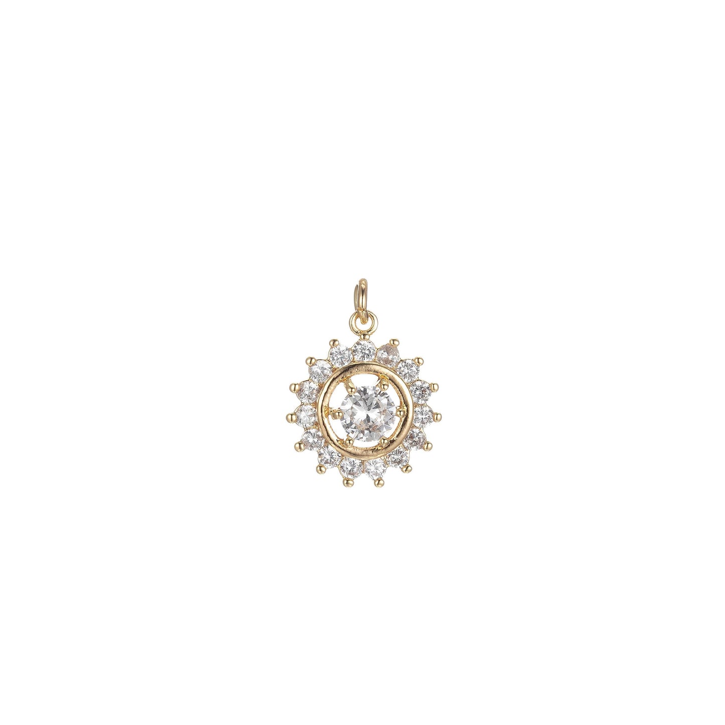 Micro pave sun charm for statement necklace, sunburst celestial pendant necklace, diy supply jewelry gift for her