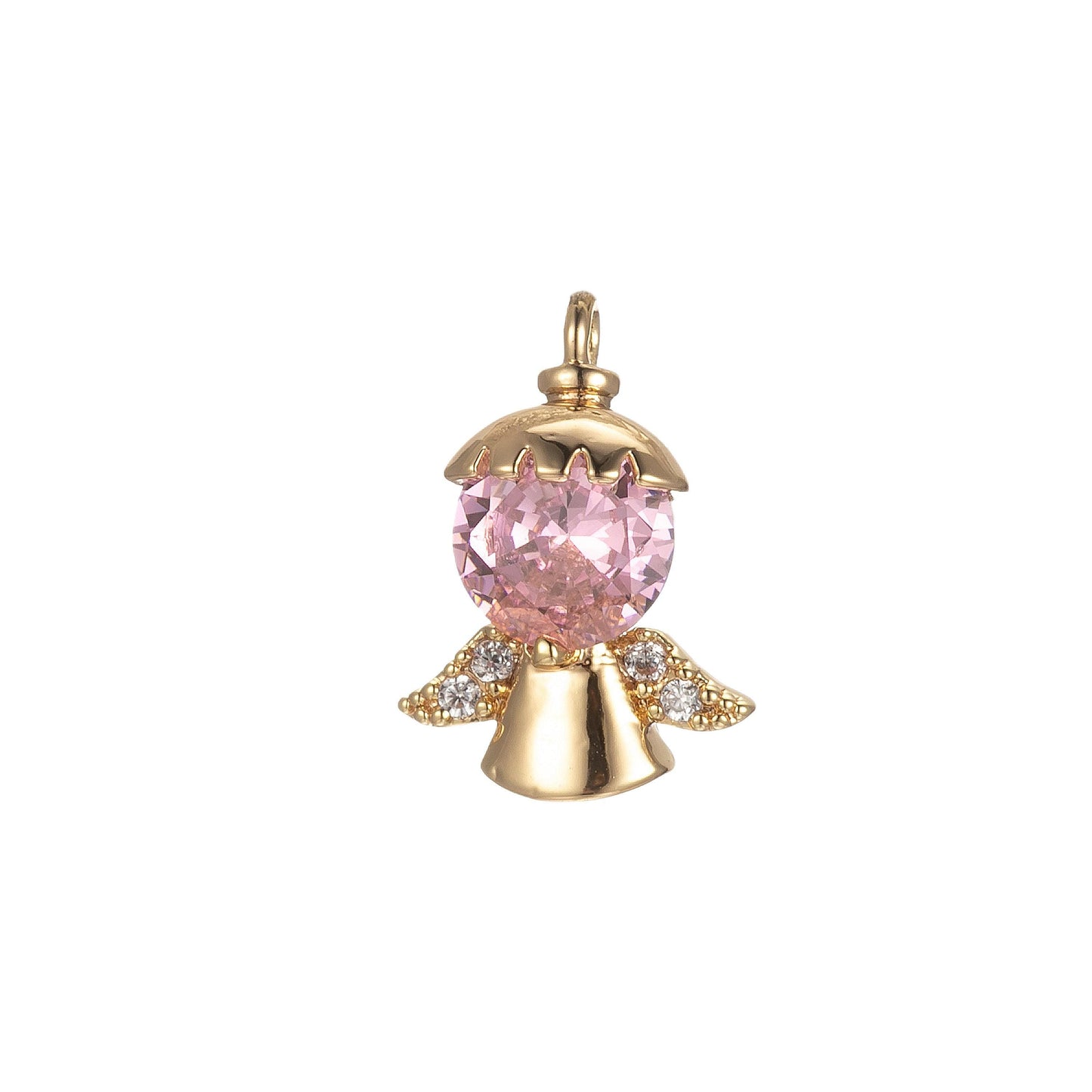 Gold tiny angel charm, tiny angel pendant, cubic angel charm bracelet necklace clear pink purple angel charm supply e855