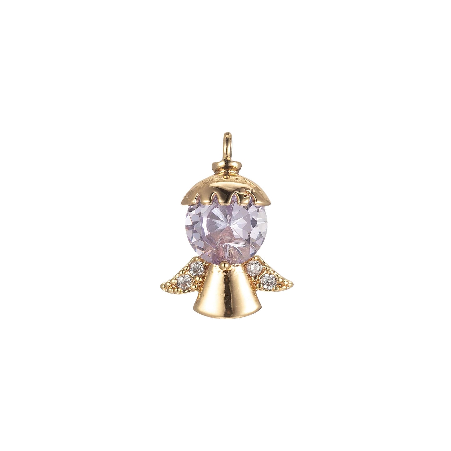 Gold tiny angel charm, tiny angel pendant, cubic angel charm bracelet necklace clear pink purple angel charm supply e855