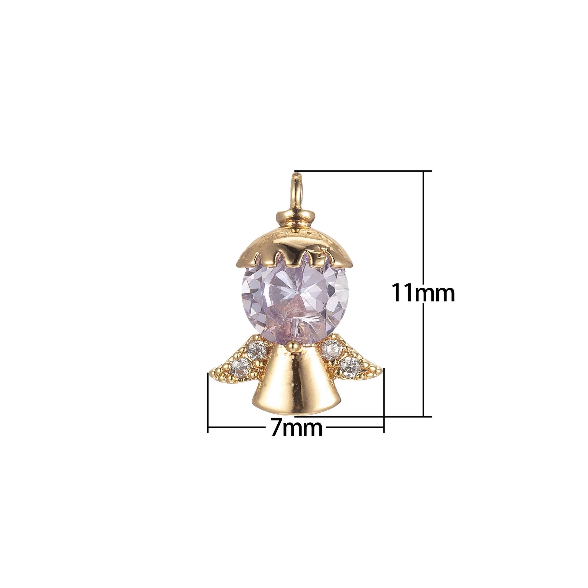 Gold tiny angel charm, tiny angel pendant, cubic angel charm bracelet necklace clear pink purple angel charm supply e855