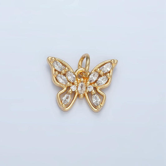 Open butterfly marquise cz paved 24k gold filled charm | e-848