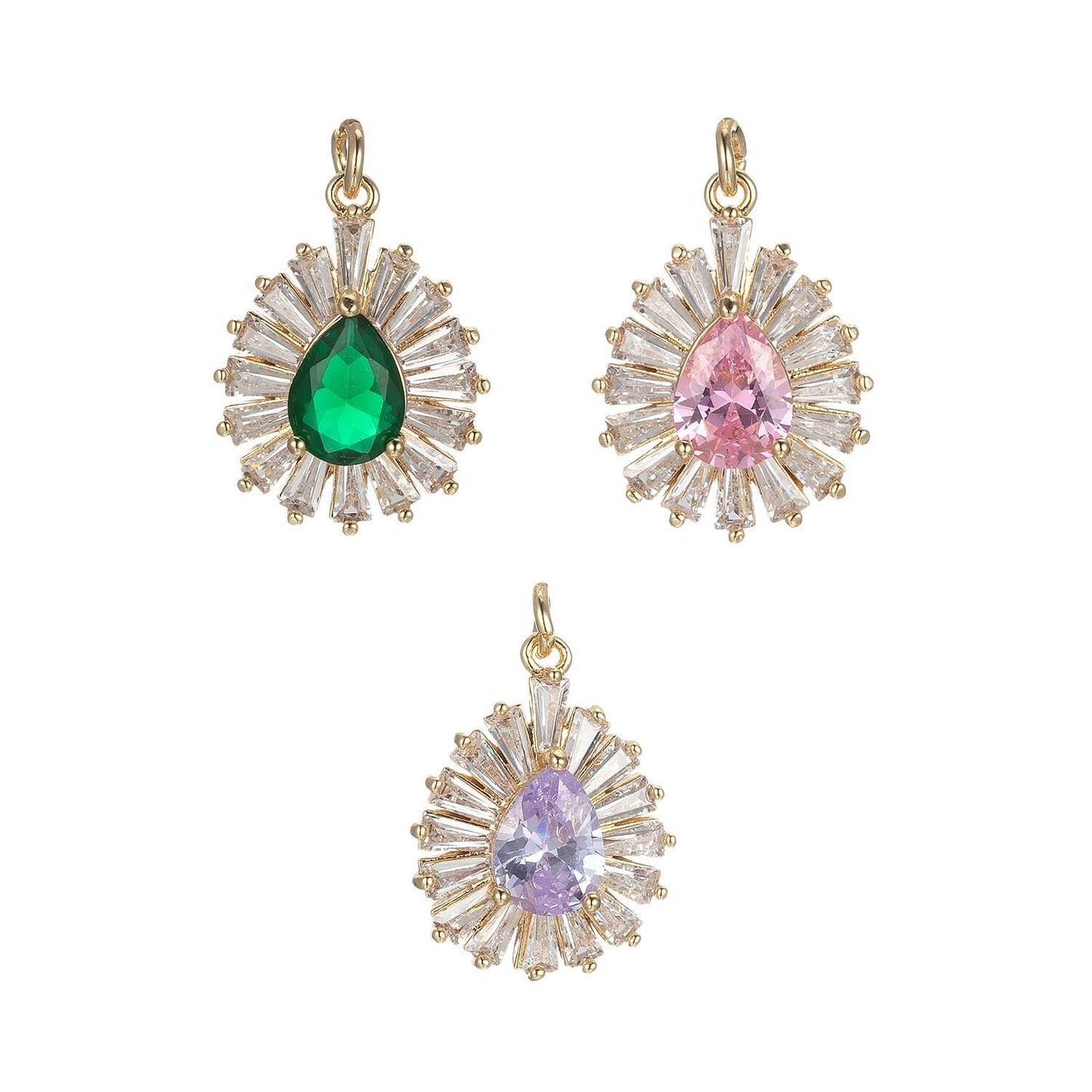 1x gold tear drop charm baguette cubic oval pendant dangle charms for necklace earring supply component e846, e845, e847